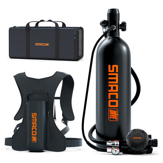 SMACO S700 Plus Mini Scuba Tank 1.9L Portable Diving Tank Reusable Pony Bottle for Underwater Exploration Lung Air Tank Kit Diving Cylinder for Emergency Rescue Boat Cleaning Backup Air Source