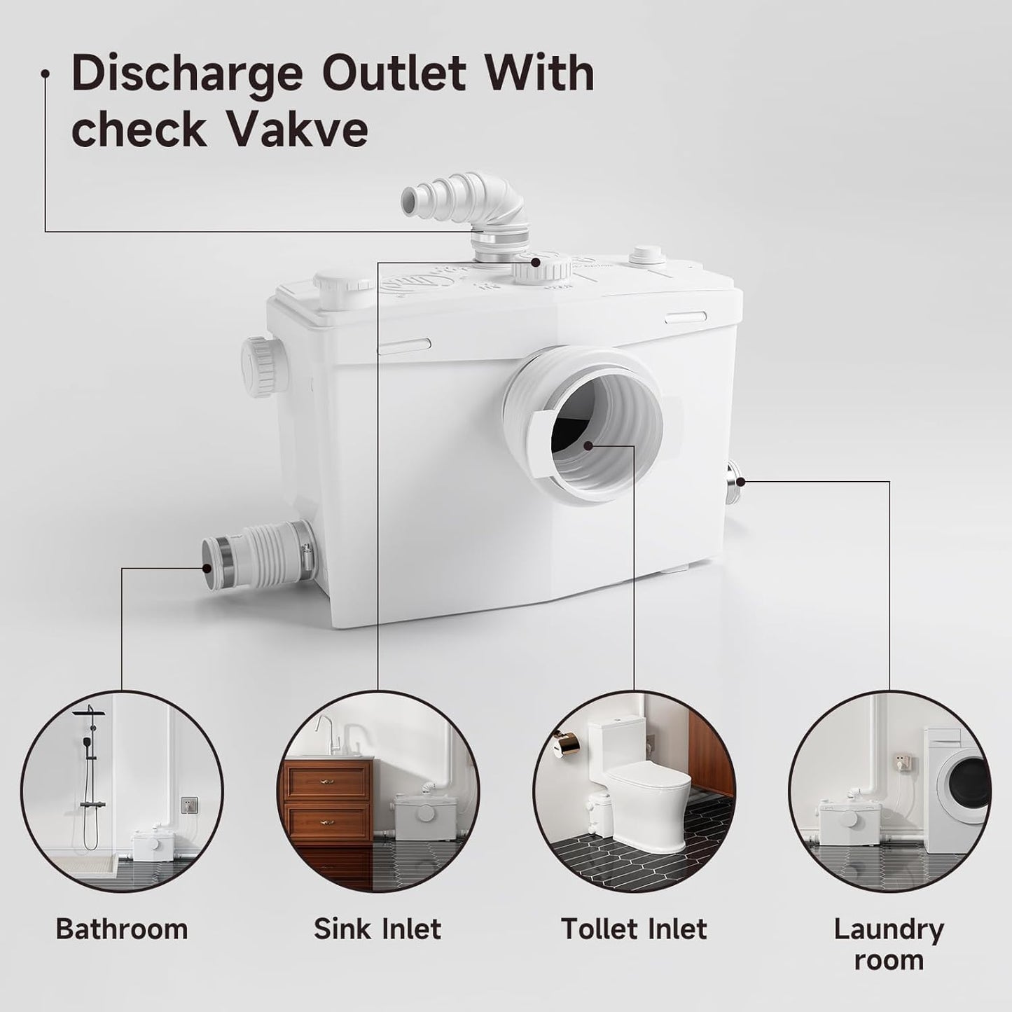 800 Watt Macerator Pump for Basement Macerating System, Upflush Sewerage Sump with 4 Water Inlets, 2 Outlets for Toilet, Kitchen, Sink, Shower, Bathtub Waste Water Disposal Pump