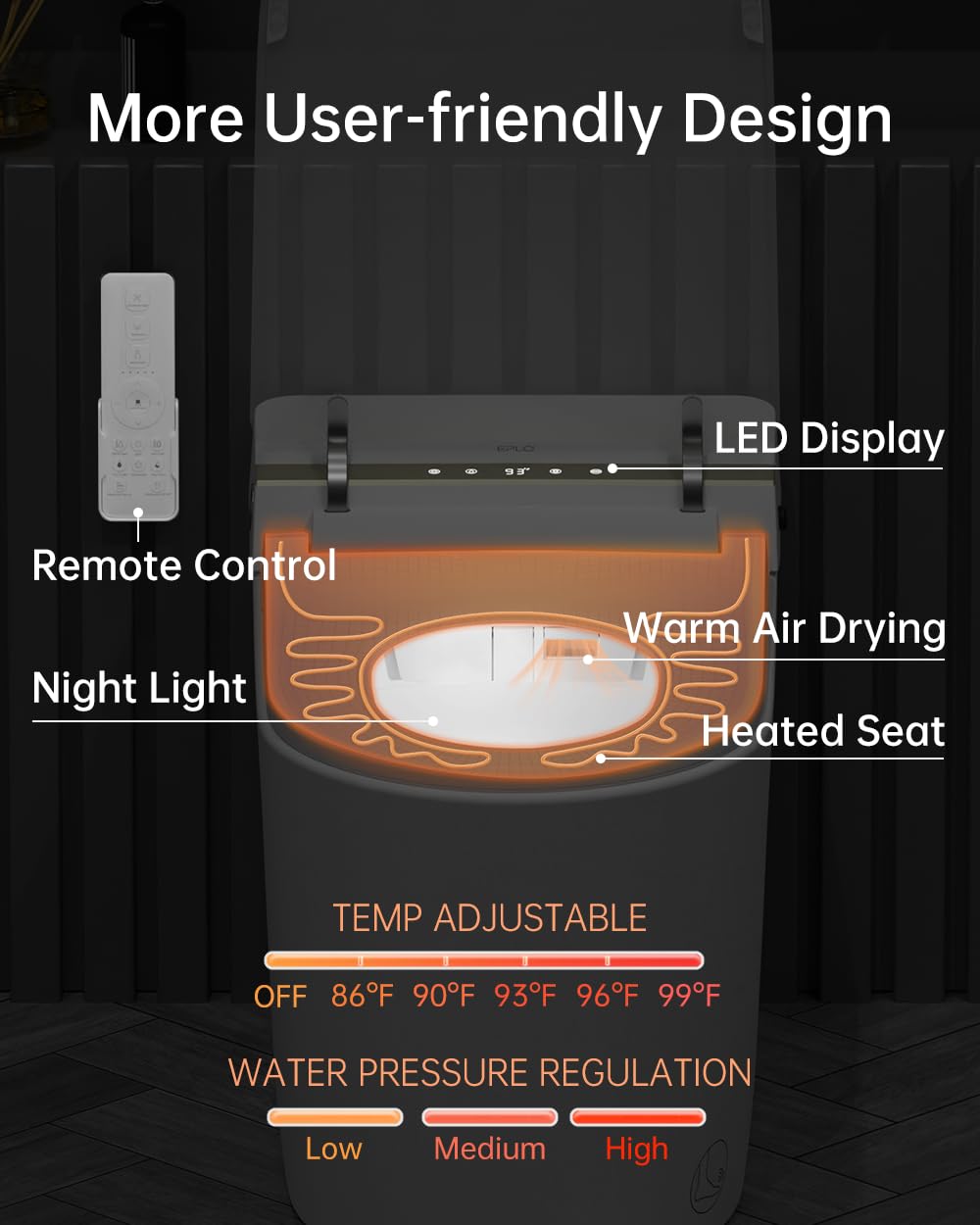 EPLO Tankless Smart Toilet Bidet,Auto Open/Close lid,Blackout Flush,Heated Seat,Dual Auto Flush,Foot Sensor Operation,LED Display,One Piece Elongated Modern Bidet Toilet Combo G20