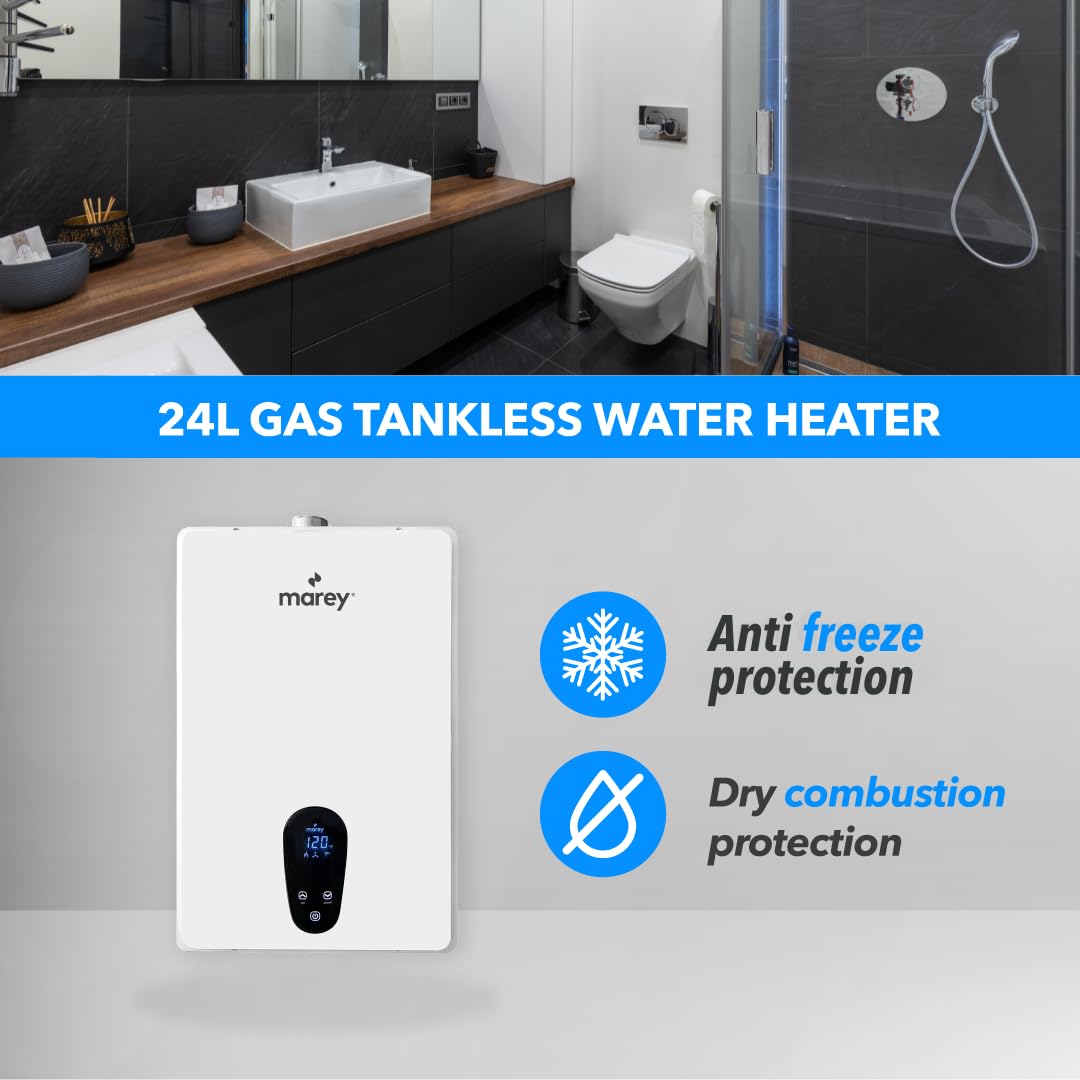 Marey Tankless Water Heater Gas, 7.5 GPM, 170,000 BTU, Liquid Propane, CSA Certified, Indoor