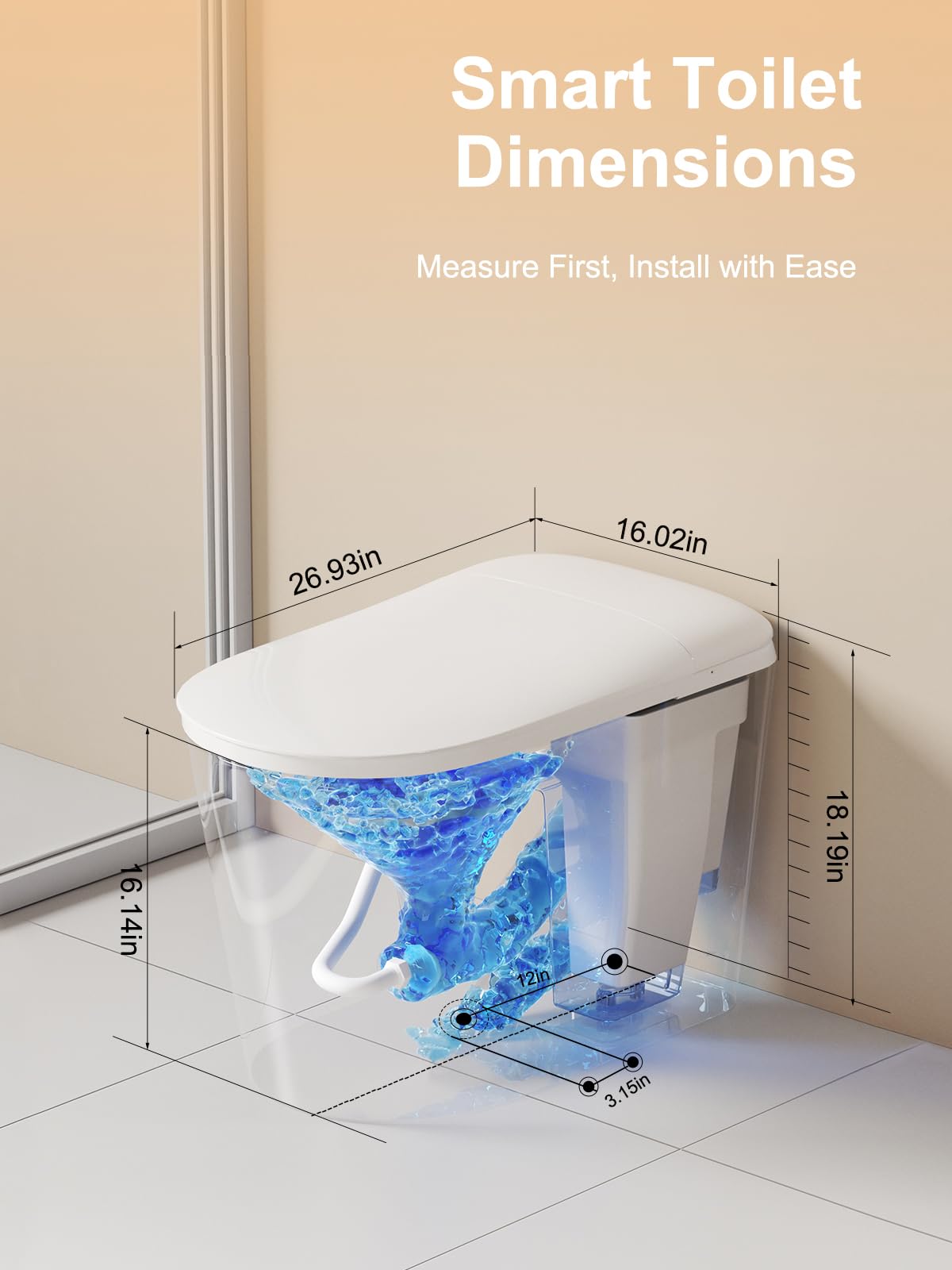 BAYTINA Smart Toilet with ADA Comfort Height Heated Seat, Night Light, Tankless Auto Toilet Flushing, Foot Sensor Operation, Modern Elongated One-Piece Toilet for Bathrooms