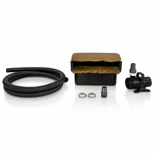 HALF OFF PONDS Filtering Waterfall Spillway Kit, 16-Inch Pond Waterfall Filter with Rock Lid and Lip, 2200 GPH Pump, 12.5 Foot Tubing, Outdoor Pond Filtering Waterfall System for Backyard Ponds