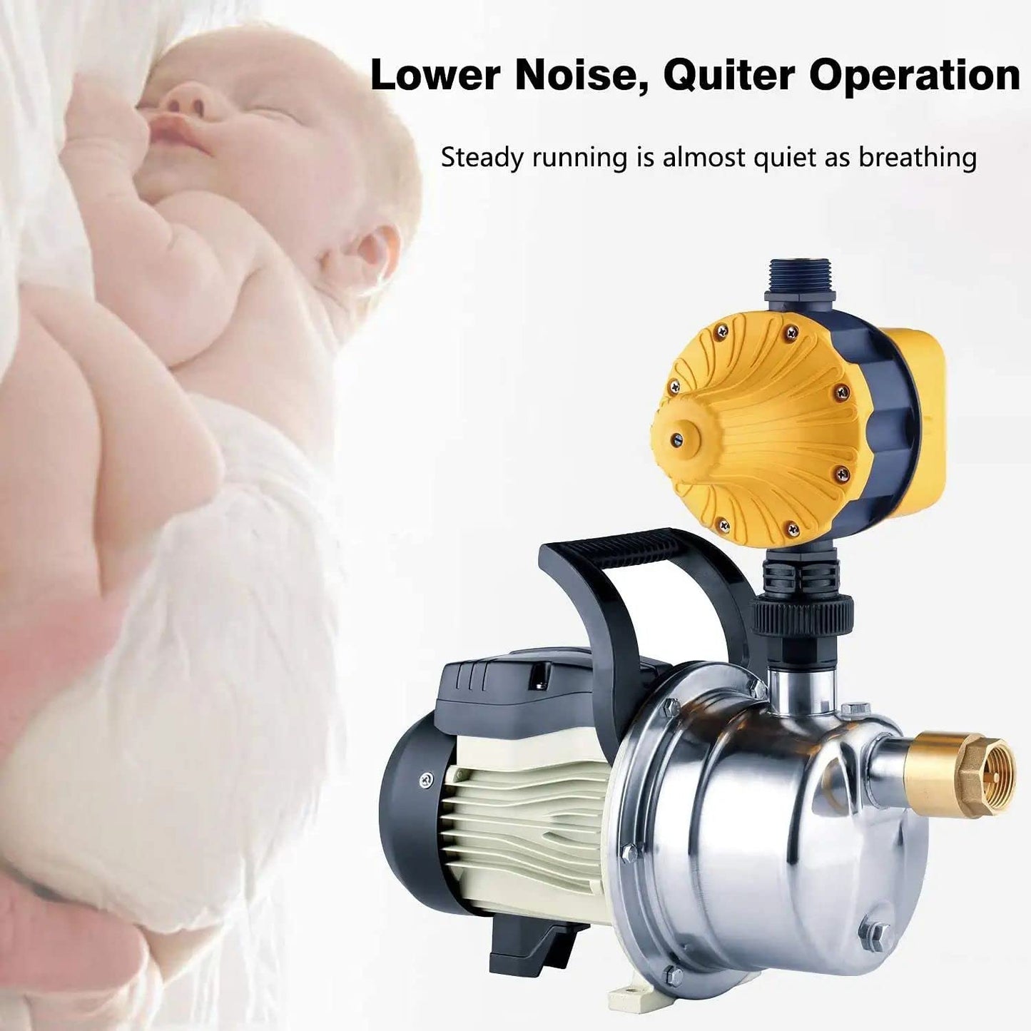 1/2 HP On Demand Household Water Booster Pump Pressure Increase 14GPM 110V Shallow Well Water Pump High Volume Irrigation Pump for Lawn Sprinkler System Self Priming Power Water Pump for Home