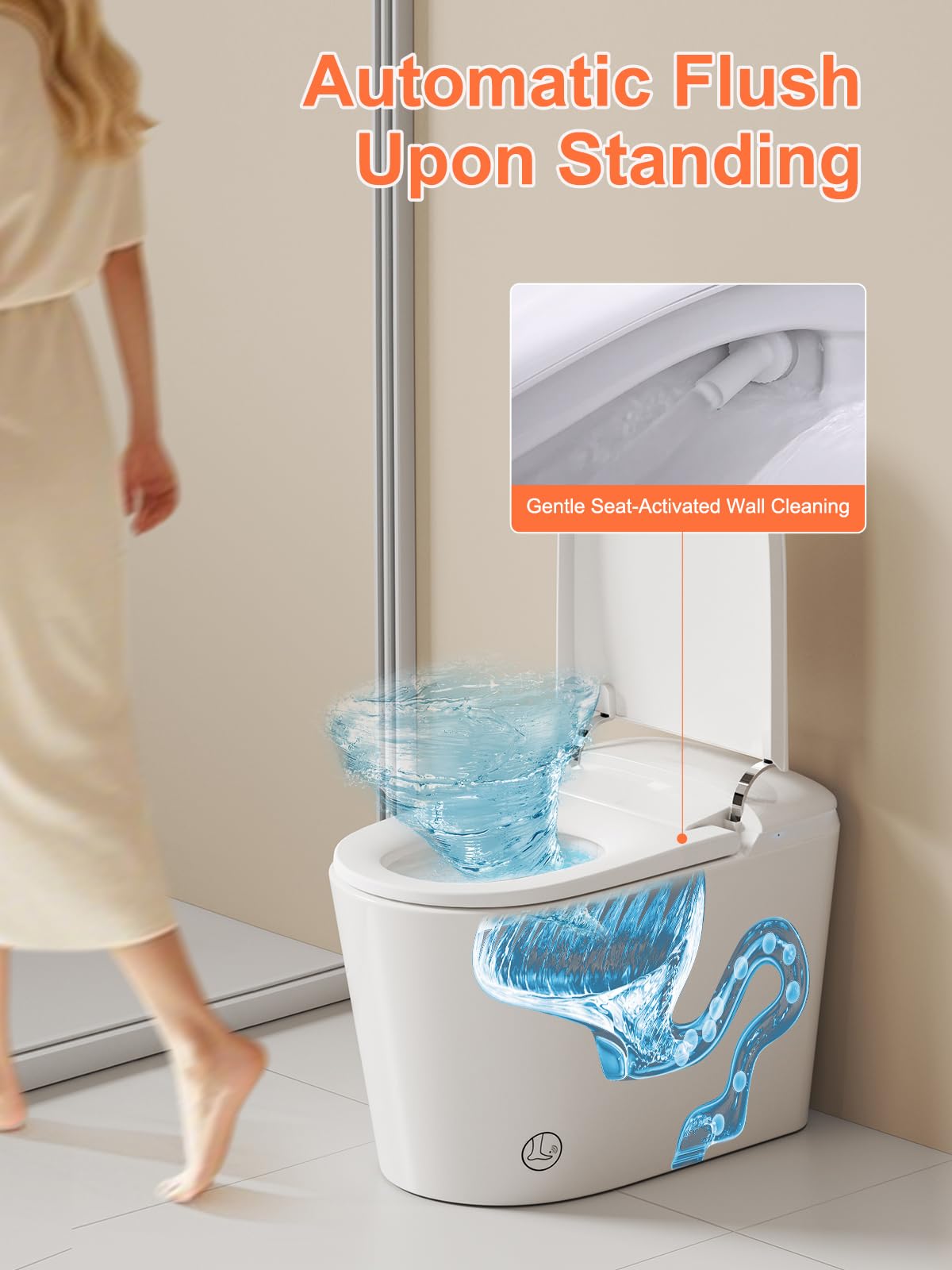 BAYTINA Smart Toilet with ADA Comfort Height Heated Seat, Night Light, Tankless Auto Toilet Flushing, Foot Sensor Operation, Modern Elongated One-Piece Toilet for Bathrooms