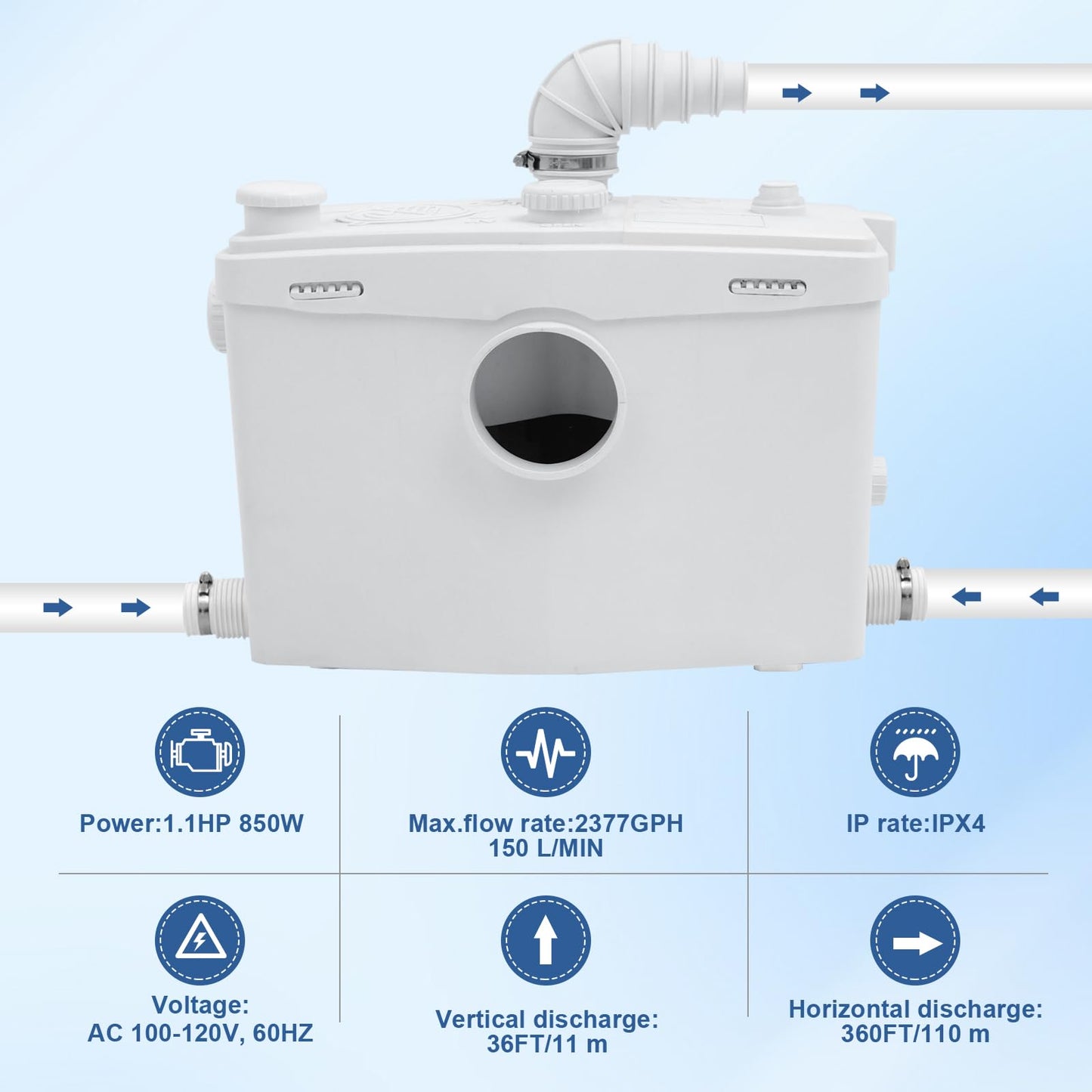800W Macerator Pump for Macecrating Toilet Sewerage Sump Pump for Basement Room Toilet Upflush Waste Water Marine Toilet Disposal Laundry Sink Shower