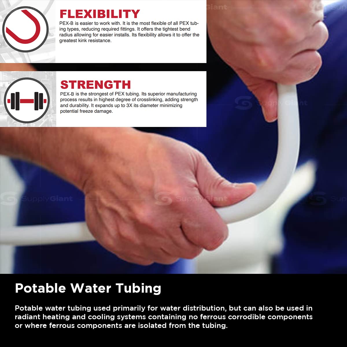 Supply Giant PEX-B Pipe 1/2 In x 500 Ft White Tubing for Plumbing, Potable Water Line for Home Improvement, Indoor/Outdoor Use