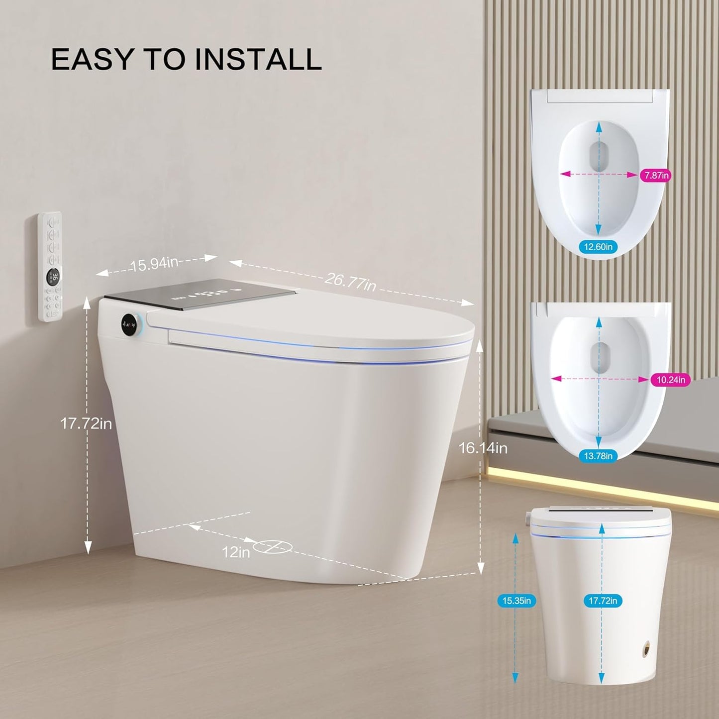 Loniko Electric Smart Toilet with Bidet Built In, Tankless Modern Elongated One Piece Design, Foot Sensor & Dual Auto Flush, Heated Seat, Warm Water, Air Dryer, 1000g MaP Flush, 1.28 GPF