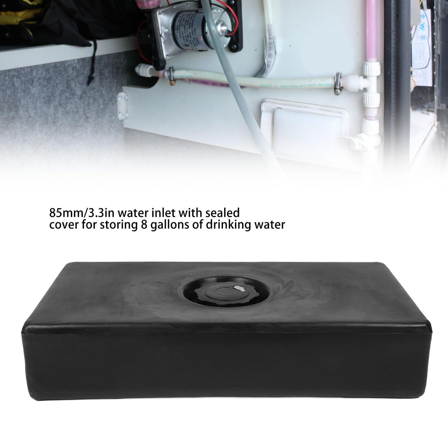 RV Water, 8 Gallons RV Water Holding, 26 X 13.4 X 5.5in, 85mm Diameter Inlet, Leakproof Freshwater and Gray Water Holding for RVs Trailers Boats, Impact