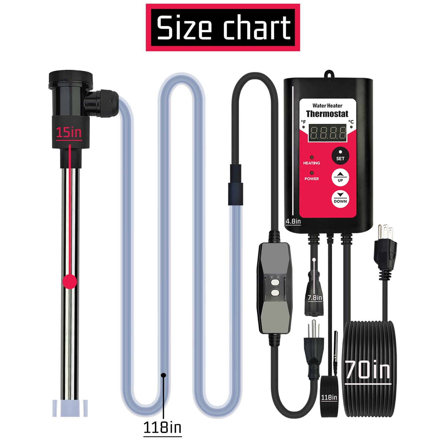YLboyLIAN 1300W Titanium Immersion Pool & Bathtub Water Heater Portable Electric Submersible Heater with Temp Control & GFCI for Pond, Above Ground Pool, Inflatable Pool, Baptistry, Baptism & Hot Tub