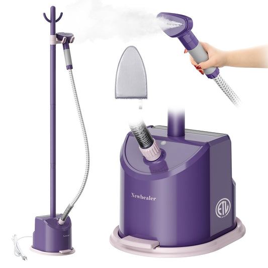 Newbealer Standing Garment Steamer - 1500W Full-Size Vertical Clothes Steamer with Foot Pedal, 57.5oz (1.7L) Large Water Tank, 45s Fast Heat-Up, 50-Min Powerful Steaming, Auto-Off (Purple)