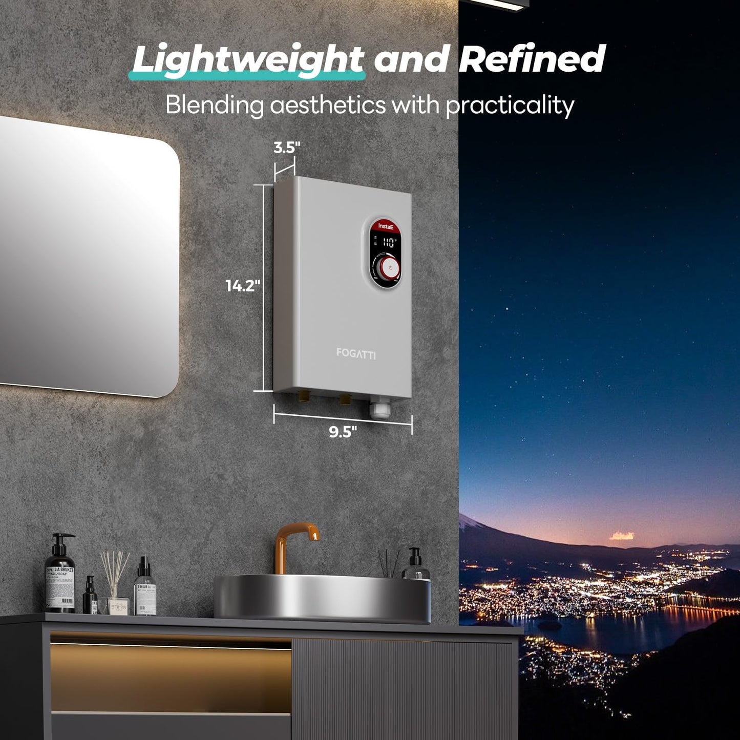 FOGATTI 14kW Tankless Water Heater Electric, 240 Volt On Demand Instant Hot Water Heater, ETL Certified, Up to 3.3 GPM for 1-2 Point of Use