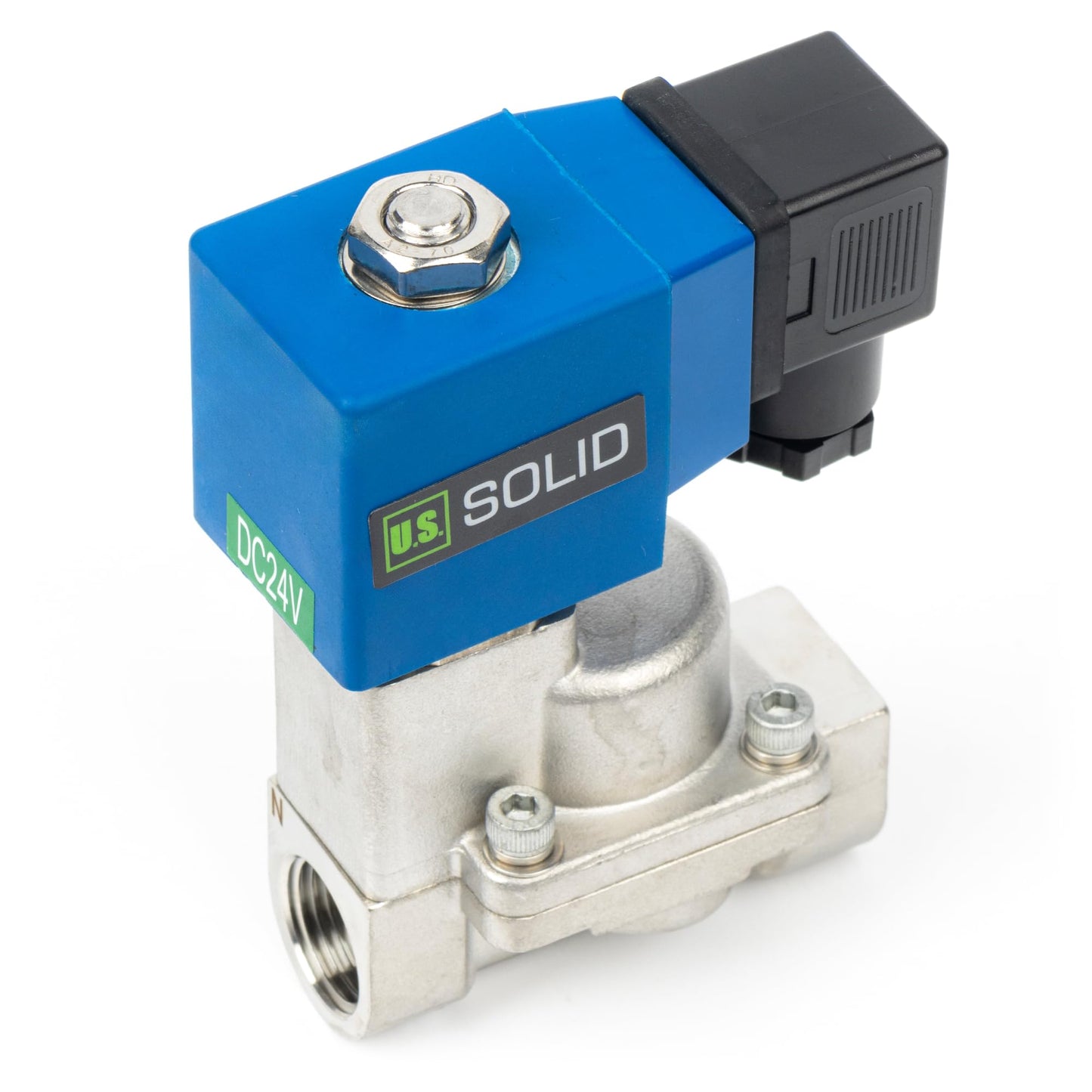 U.S. Solid 1/2" High Pressure Solenoid Valve, 24V DC, Stainless Steel, 100 bar, -76°F to 248°F – Heat-Resistant, High-Pressure Valve for Industrial Use, Water, Gas, Oil and Fluid Control