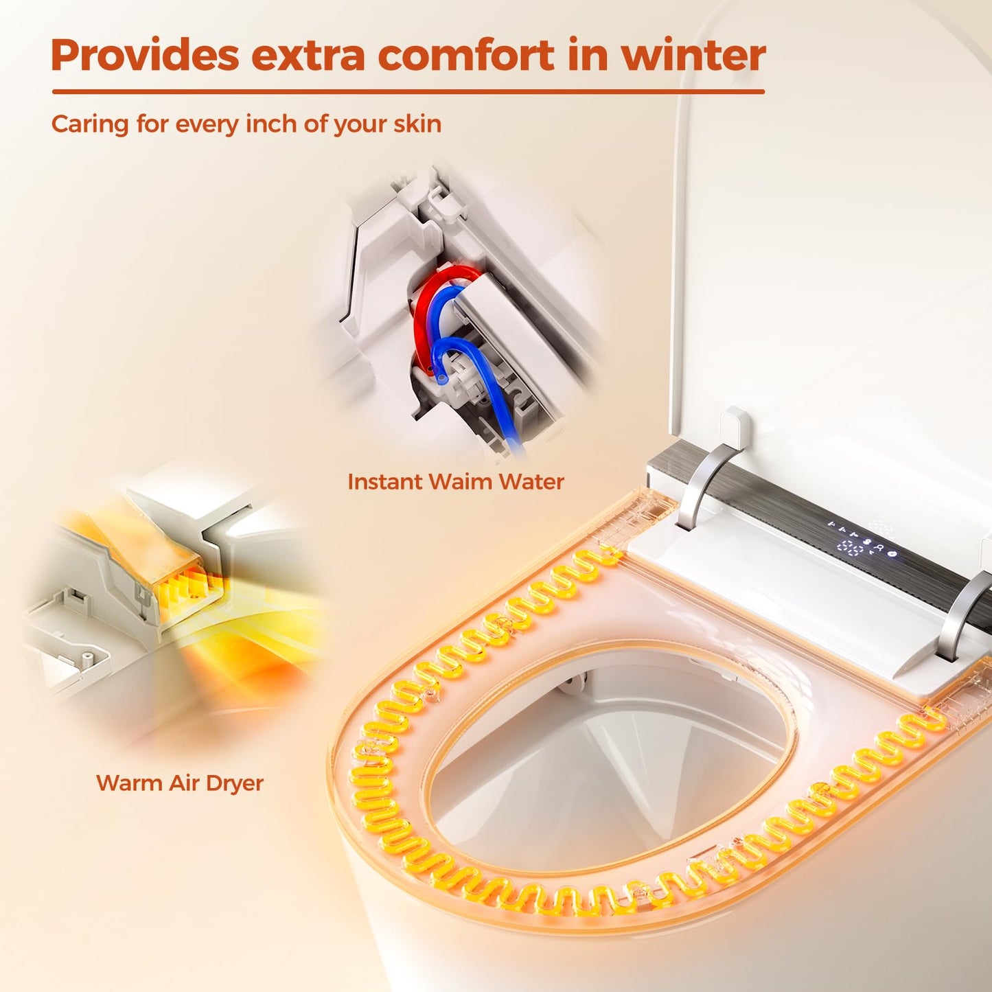 Smart Toilet with Bidet Built in, Japanese Bidet Toilet, for Bathroom, Modern Elongated Toilet with Heated Toilet Seat, Bidet Warm Water, Dryer, Auto Open/Close Lid, Automatic Toilet Flushing