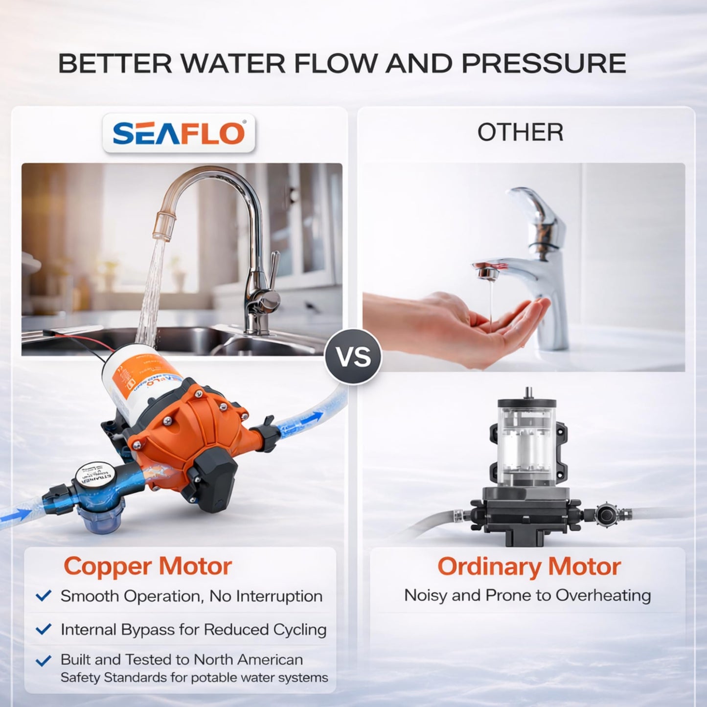 SEAFLO 55 Series 12V RV Water Pump 5.5 GPM 60 PSI Diaphragm Pump Heavy Duty Pressure Switch Built In Bypass Self Priming Quiet High Flow RV Marine Off Grid Freshwater System 4-Year Warranty