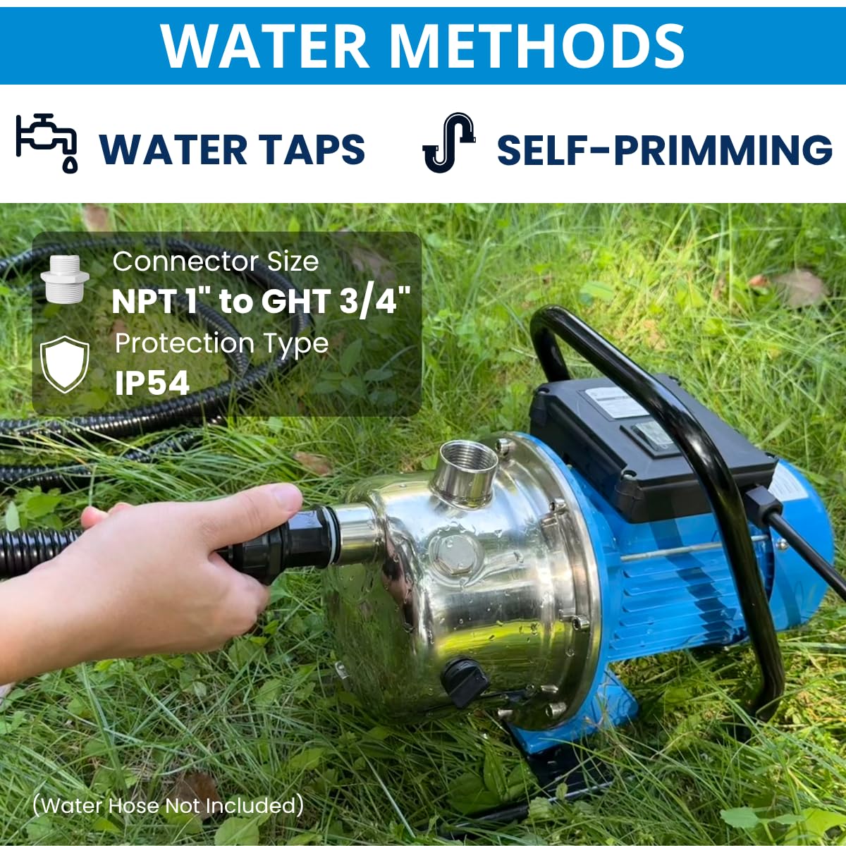 FOTING 1.6HP Shallow Well Pump, 1600GPH Jet Pumps Garden Pump, Water Transfer Draining Irrigation Pumps, Water Booster Jet Pump Stainless Steel for Home Garden Lawn Farm