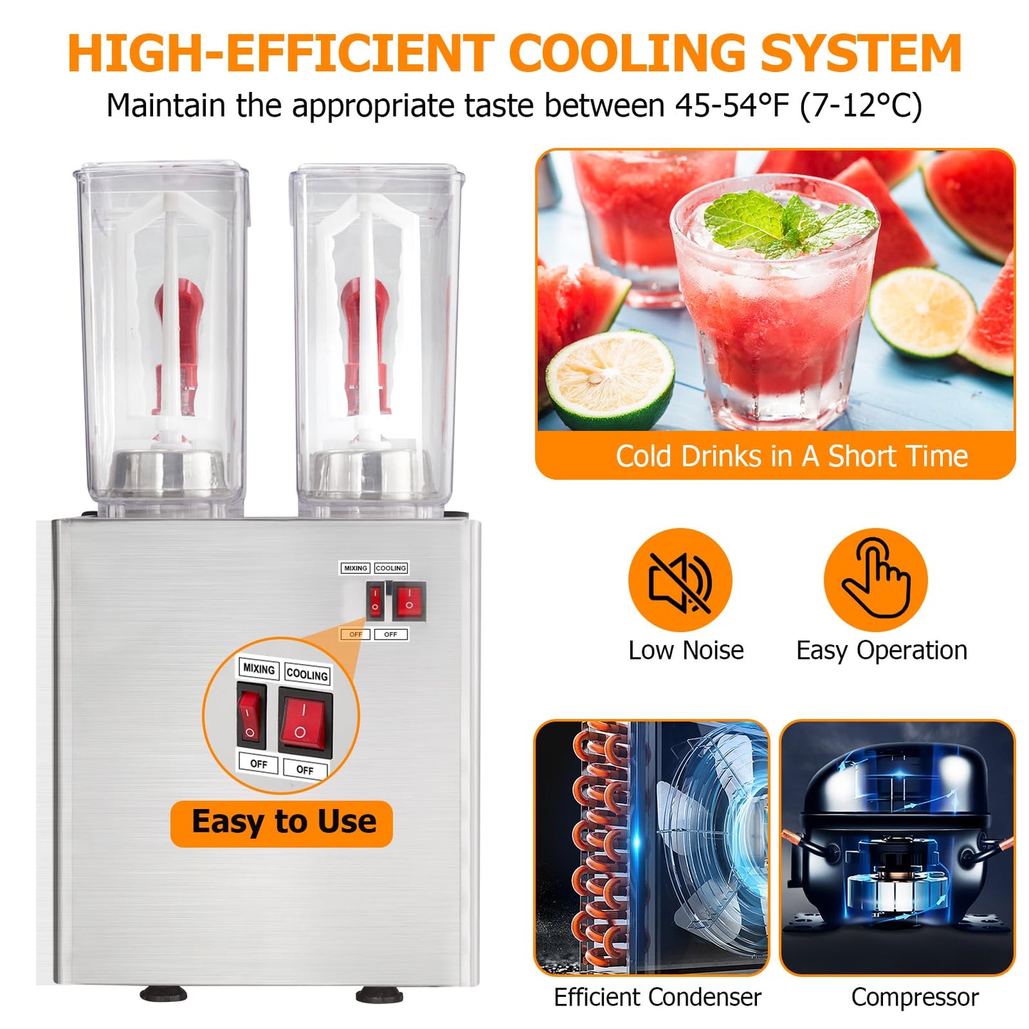 Commercial Beverage Dispenser, Towallmark 2 Tanks 5.28 Gallon 20L Commercial Juice Dispenser, 10 Liter Per Tank, 280W Stainless Steel Food Grade Ice Tea Drink Dispenser with Thermostat Controller