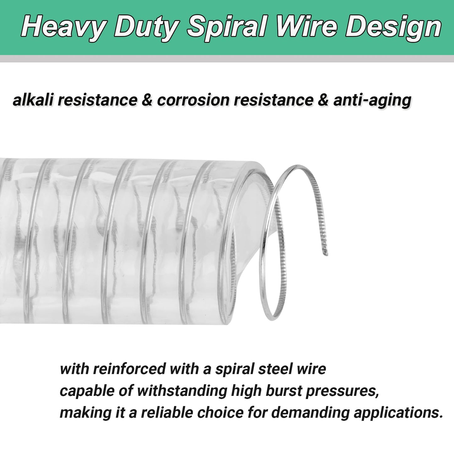 Geowaky 2"id-50ft PVC Reinforced Tubing Steel Wire Suction Flexible Hose Vinyl Tubing Heavy Duty PVC Vacuum Hose Drain Fuel Oil Gas Water for Marine Bilge Pump Pond Spa