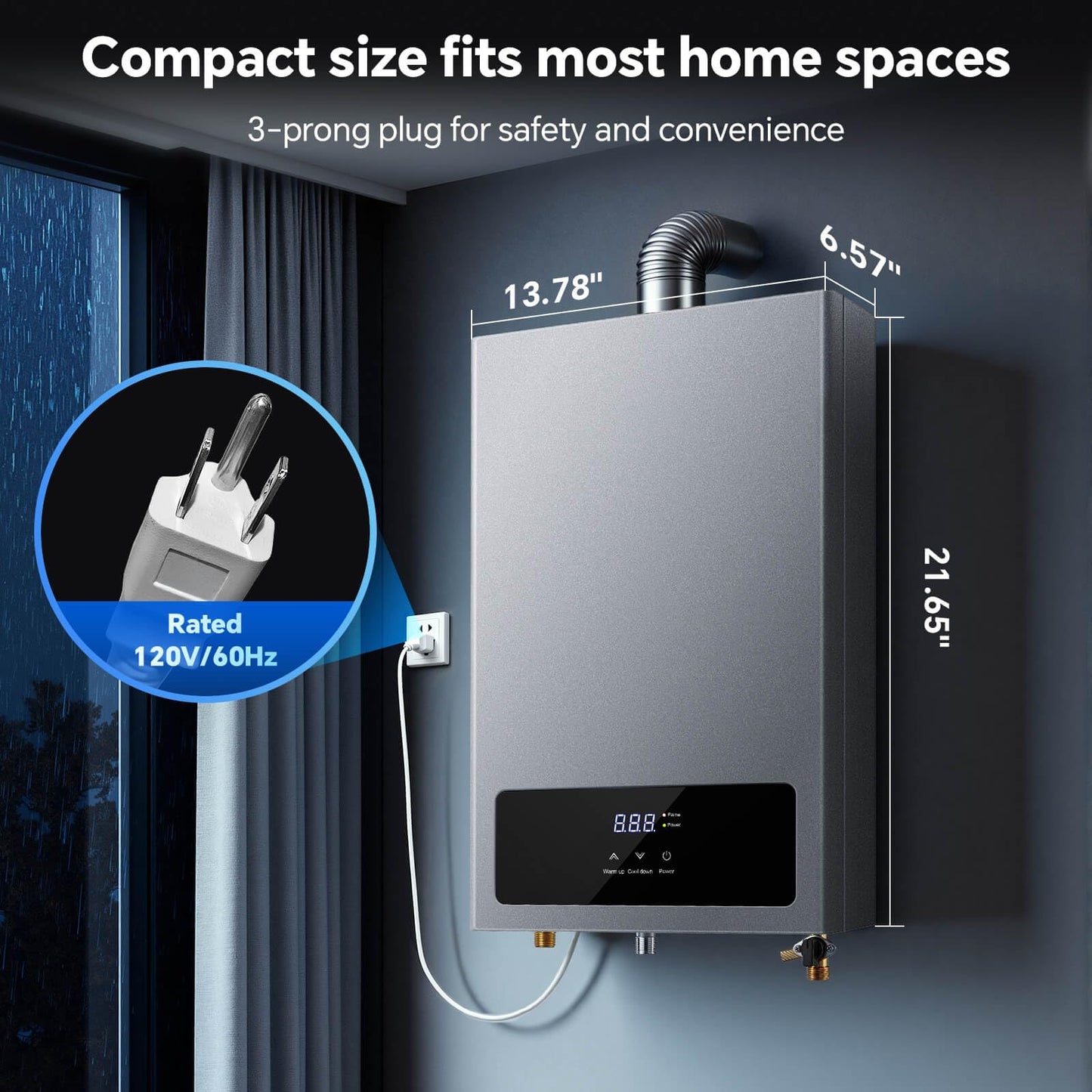 SNDOAS Tankless Water Heater Gas,Up to 4.75GPM 18L Water Heater Natural Gas with LED Display,102,000 BTU Instant Hot Water Heater On Demand for Whole House,Ultra Quiet,Forced Exhaust,Indoor Use