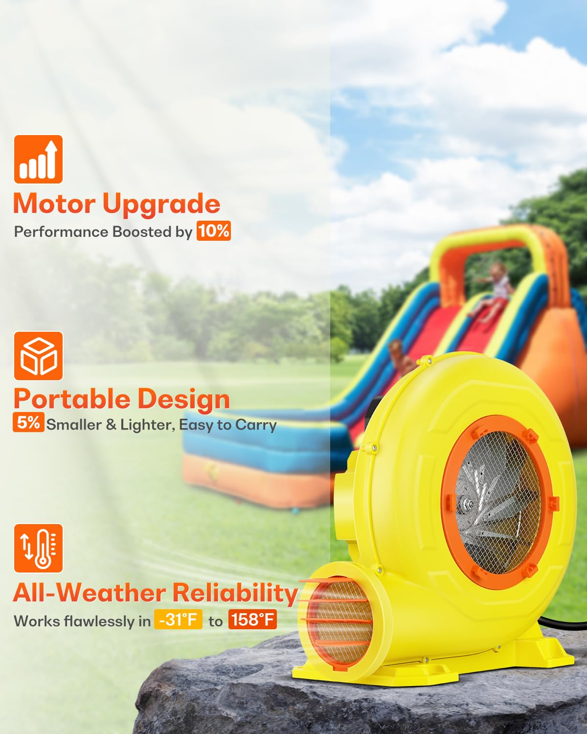 CooTentler Bounce House Blower for Inflatables, 1200W 1.6HP Powerful & Portable Fan Pump for Inflatable Bouncy Castle, Jumper, Bubble House, Water Slide