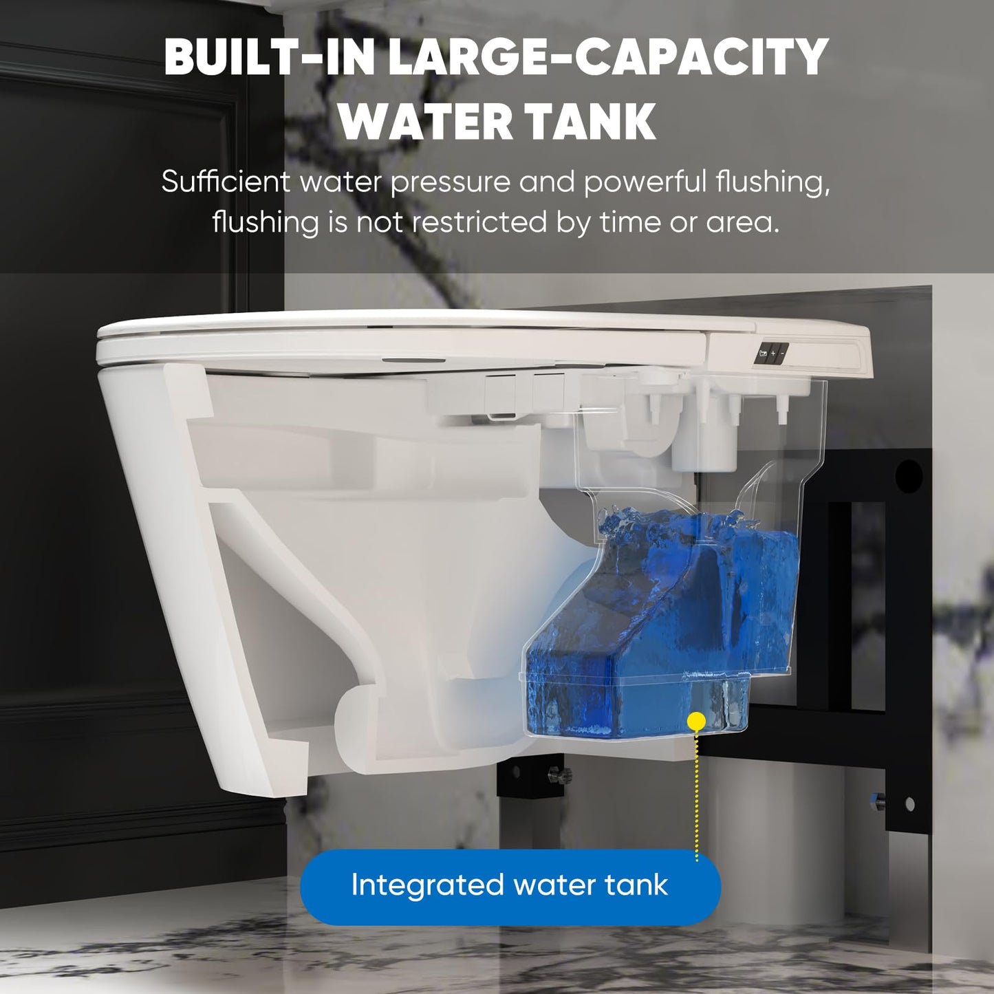 SmartSylva Basic Smart Function Wall Hung Toilet Combo, Built-In Water Tank, Heated Seat,Auto Flush,Foot Sensor Flush,Nightlight, with In-Wall Carrier (No Need to buy an Additional Water Tank)