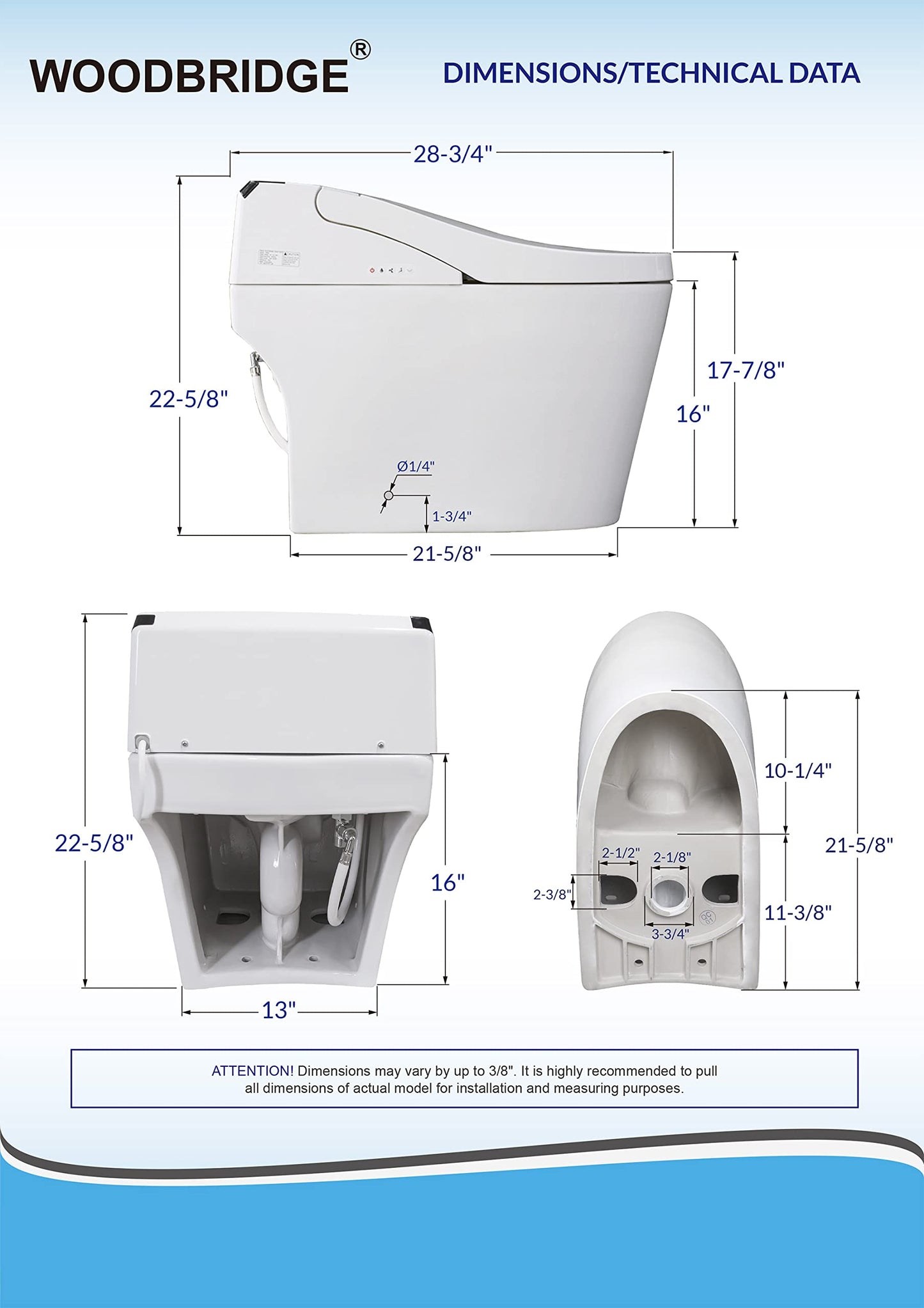 WOODBRIDGE B0960S Auto Flush, Auto Open & Auto Close, 1.28 GPF Single Flush Toilet with Intelligent Smart Seat and Wireless Remote Control, Chair Height