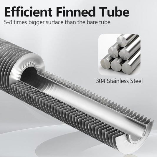 AB 33'' Side Arm Heat Exchanger Single Wall Fin Heat Exchanger Fin-Enhanced Stainless Steel 304 1"FNPT Water Heater and 3/4" FNPT Cold Water 18,500 Btu/hr