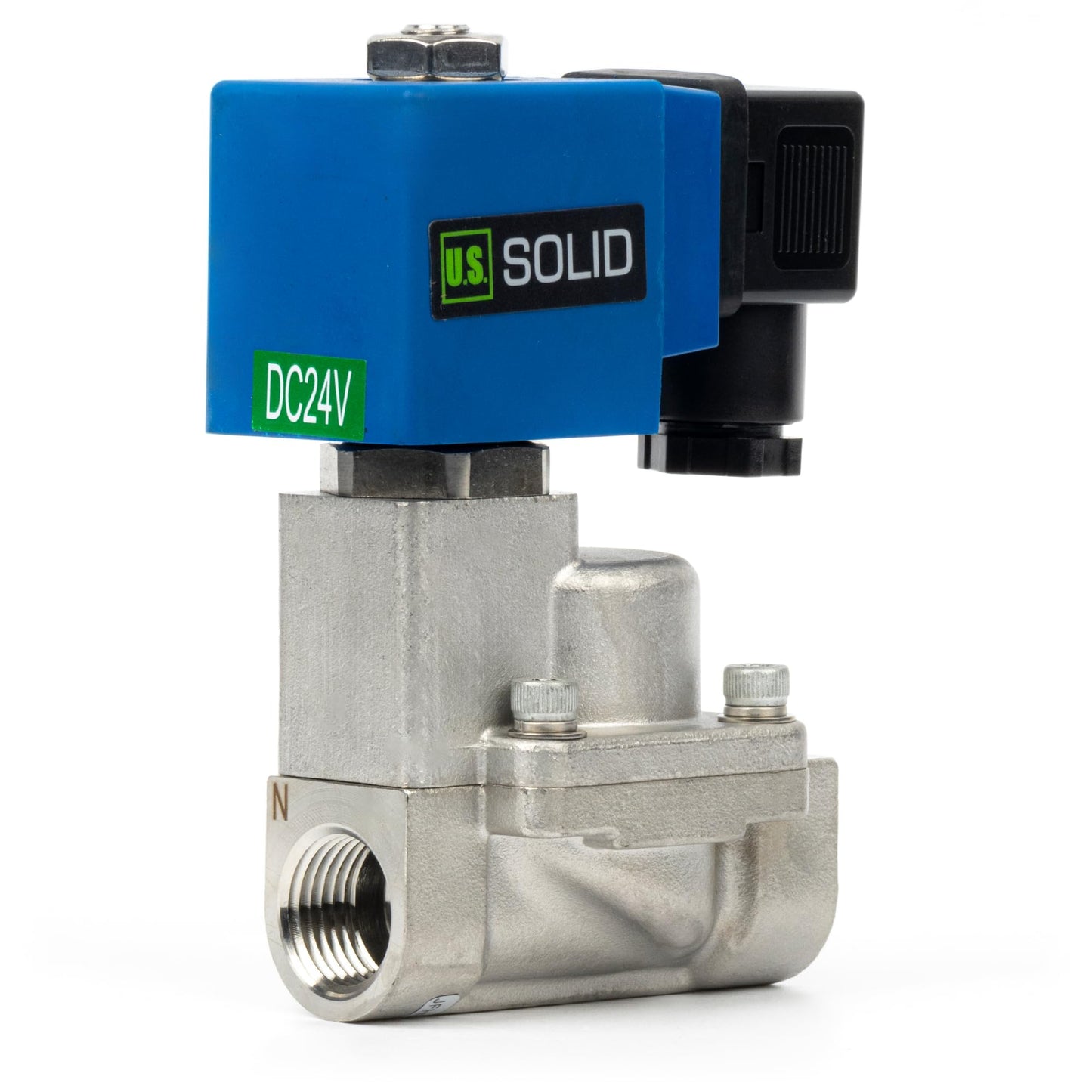 U.S. Solid 1/2" High Pressure Solenoid Valve, 24V DC, Stainless Steel, 100 bar, -76°F to 248°F – Heat-Resistant, High-Pressure Valve for Industrial Use, Water, Gas, Oil and Fluid Control