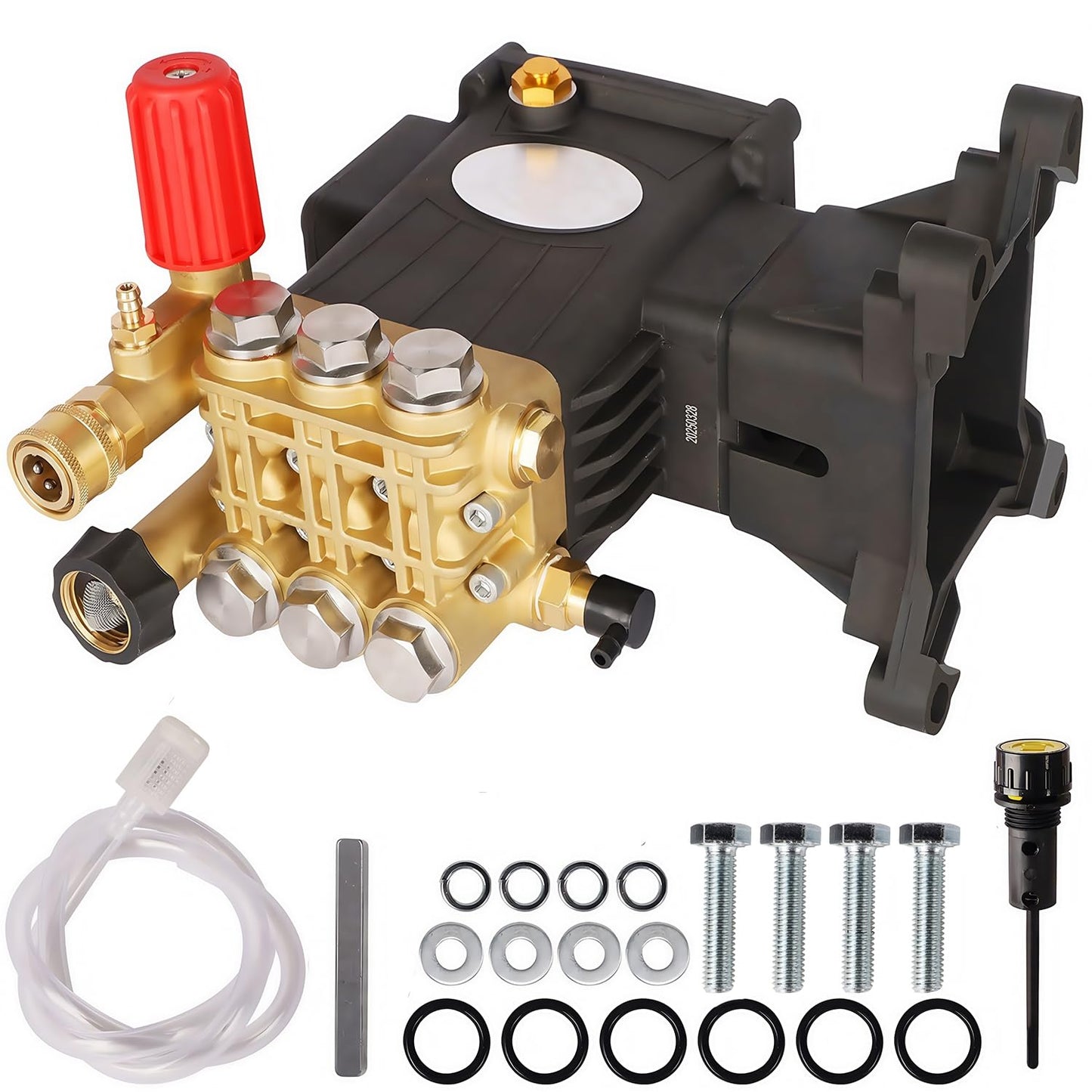 Biswing Pressure Washer Pump, 1" Shaft Horizontal Triplex Plunger, 4400 PSI Max, 4 GPM, Direct Drive Pump with Adjustment Unloader, Replacement Pumps for Cold Water Gas Power Pressure Washer