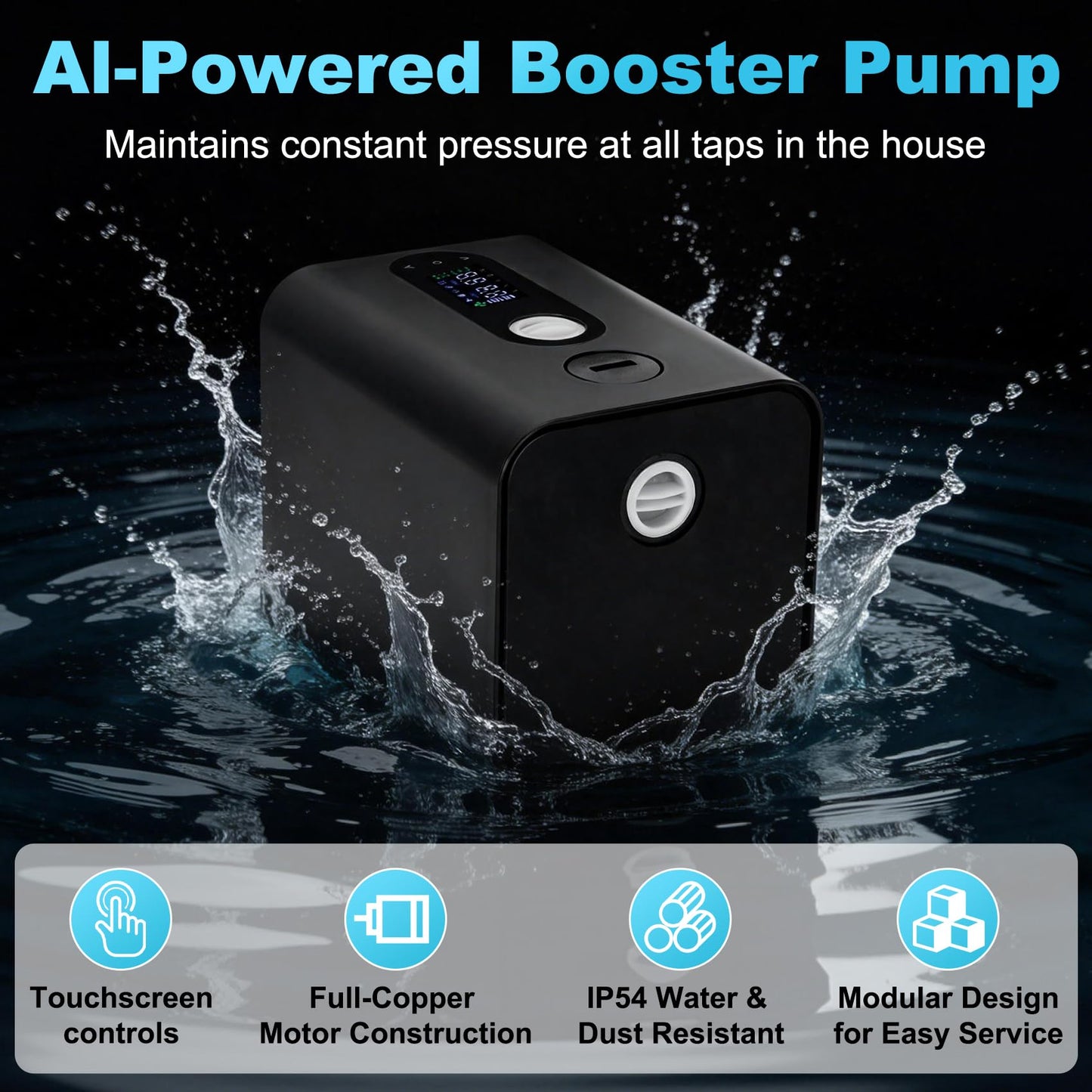 Water Pressure Booster Pump，Automatic Variable Speed, Constant Pressure, Integrated Design,or Home, Shower, Garden Irrigation, Shallow Well，RV High Pressure Energy Saving Water Pump110V