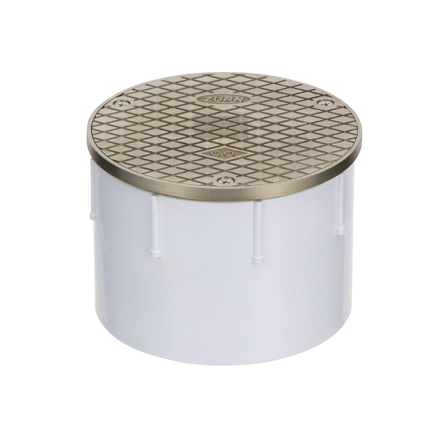 Zurn CO2450 Adjustable Floor Cleanout, Nickel Top, 4" PVC & FD2220-PV3-NT Medium-Duty Floor Drain with Nickel Top, 3" PVC Hub