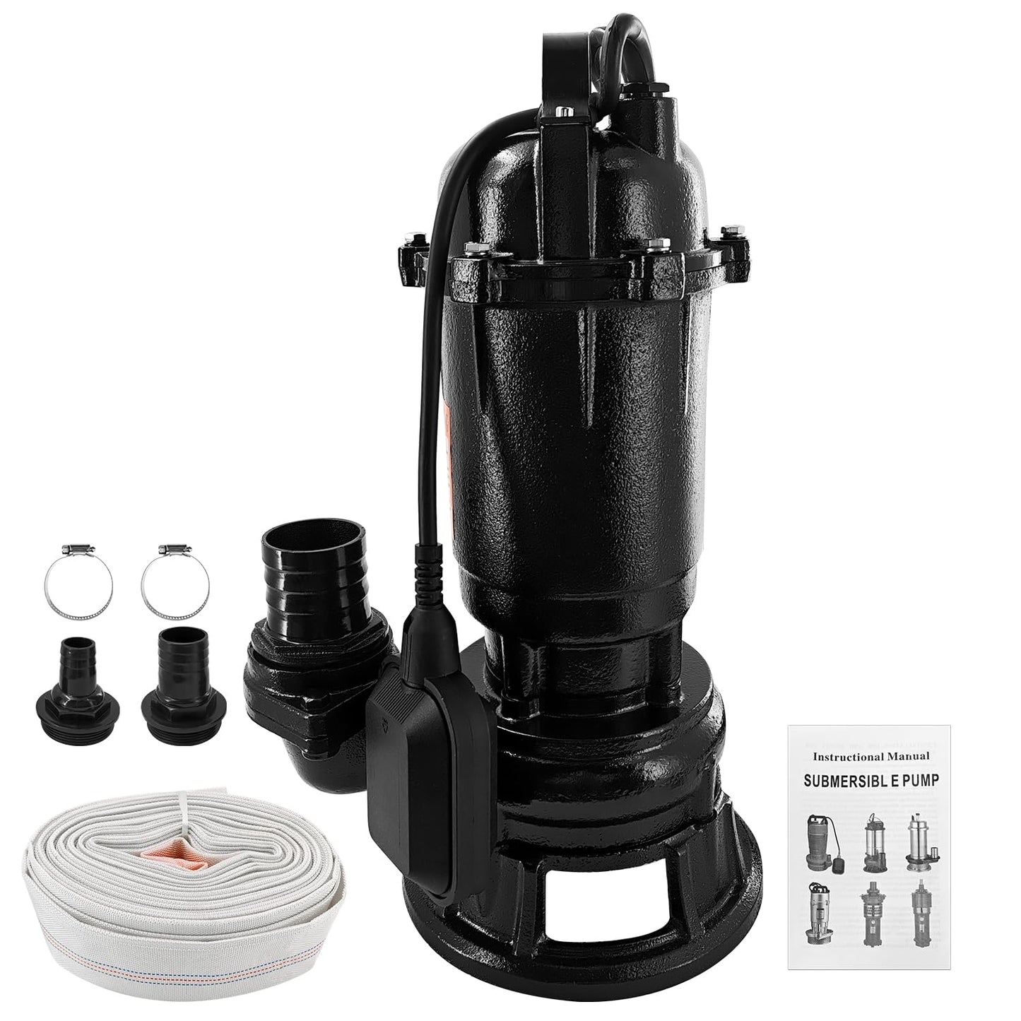 Yutmatin 2HP 110V Sewage Grinder Pump W/Blades, 6498GPH Cast Iron Effluent Pump W/ 66ft Hose and Automatic Float Switch, 1500W 2'' NPT Discharge, For Sump Basin, Basement, Residential Sewage
