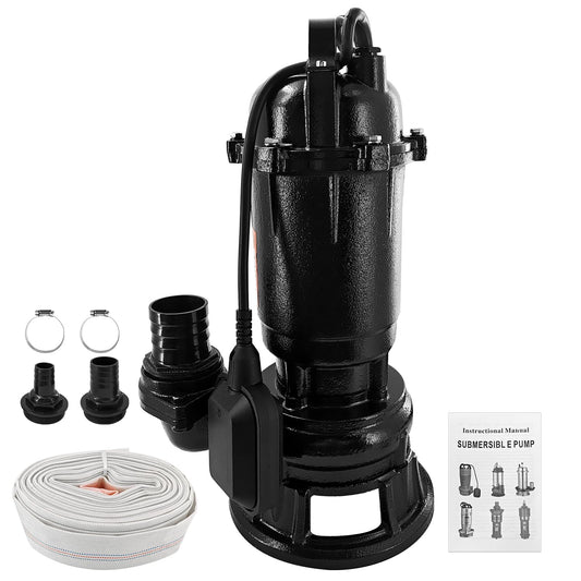 Yutmatin 2HP 110V Sewage Grinder Pump W/Blades, 6498GPH Cast Iron Effluent Pump W/ 66ft Hose and Automatic Float Switch, 1500W 2'' NPT Discharge, For Sump Basin, Basement, Residential Sewage