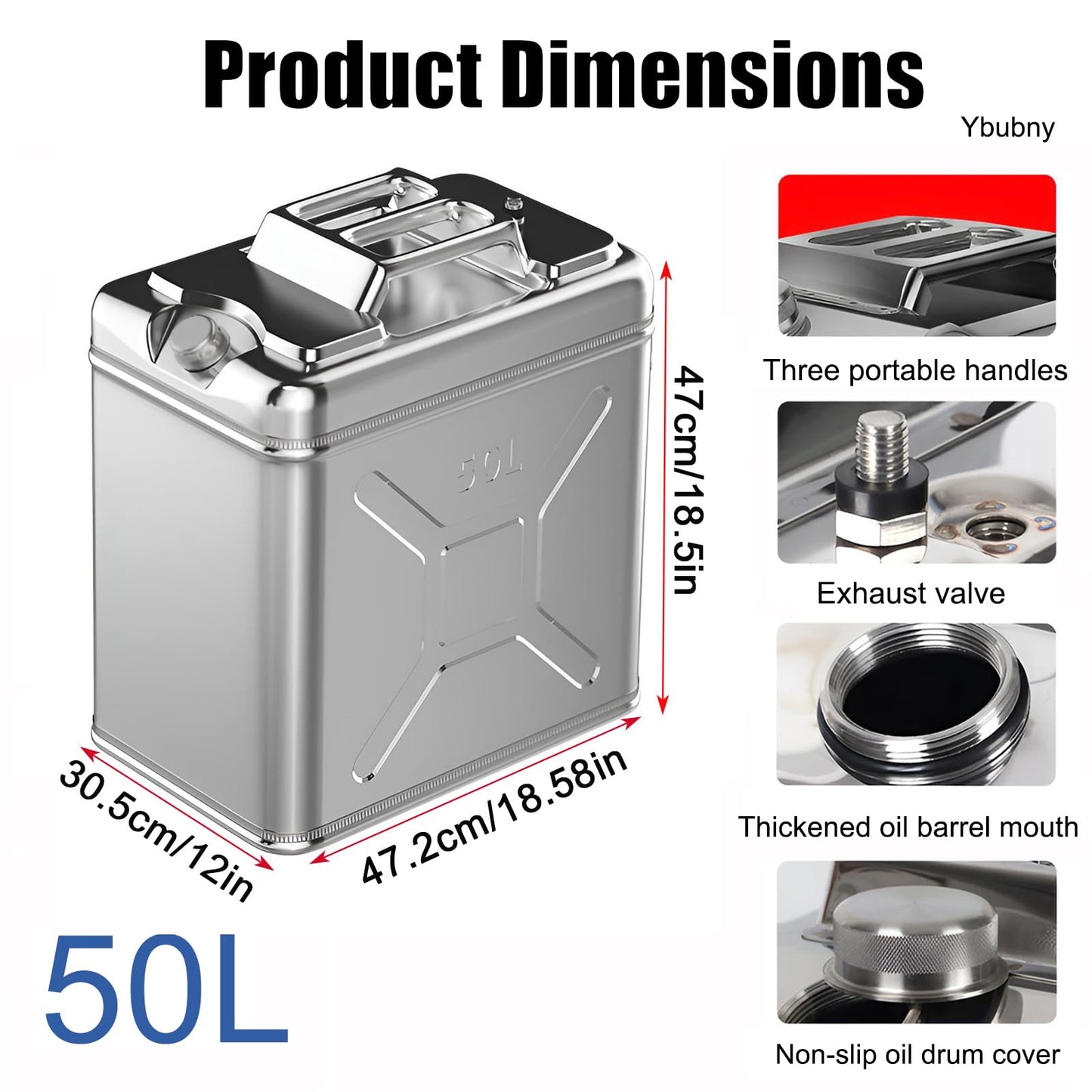 13.2 Gallon 304 Stainless Steel Water Container，Stainless Steel Water Storage , With Flexible Spout/Nozzle System Pressure Relief Valve Safety Configuration，Camping Emergency Storage,Home and Outdoor