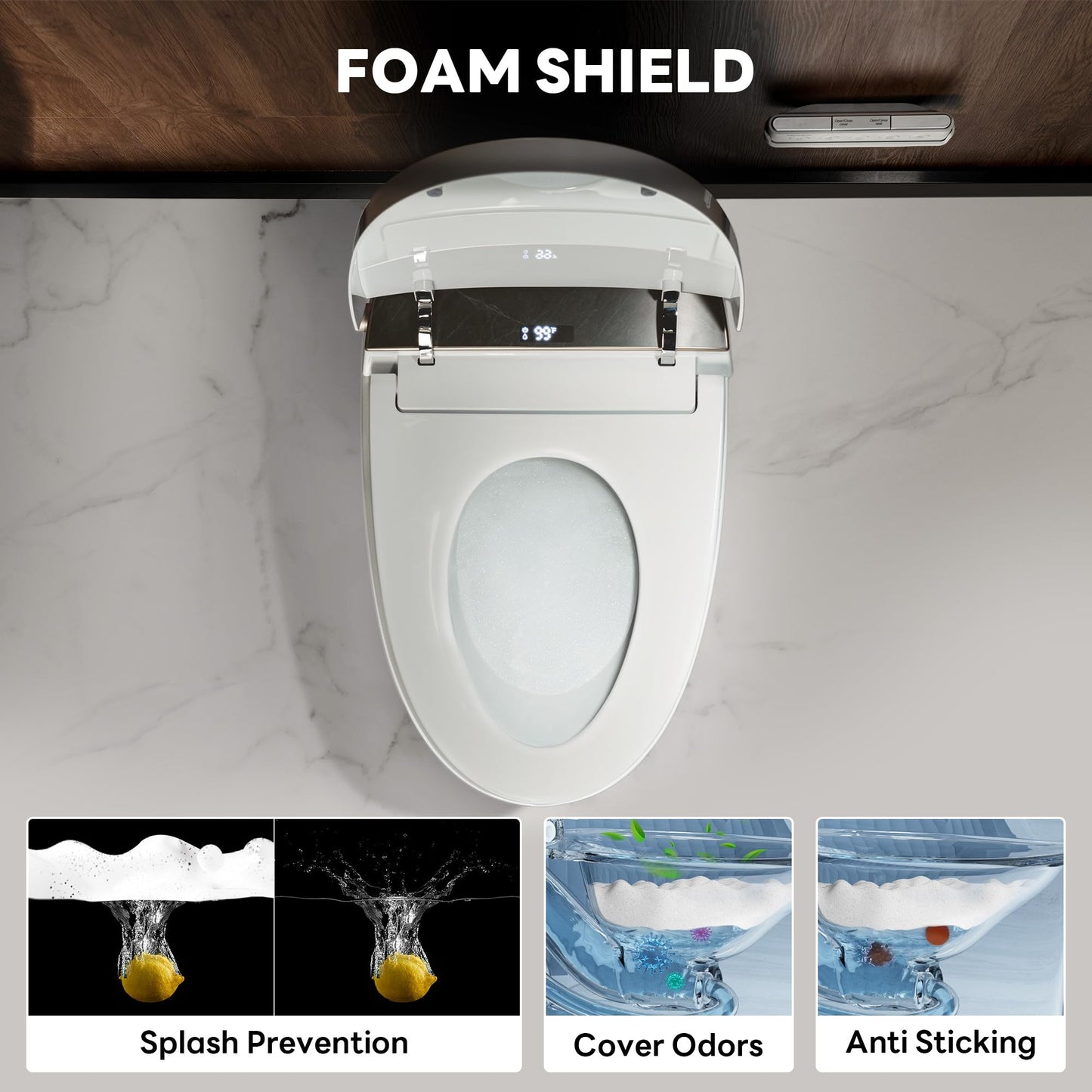 Casta Diva Smart Toilet with Bidet Built in, Auto Open/Close, Foam Shield, 1000g MaP Flush, Heated Seat, Foot Kick & Blackout Flush, Bidet Toilet with Night Light for Bathrooms