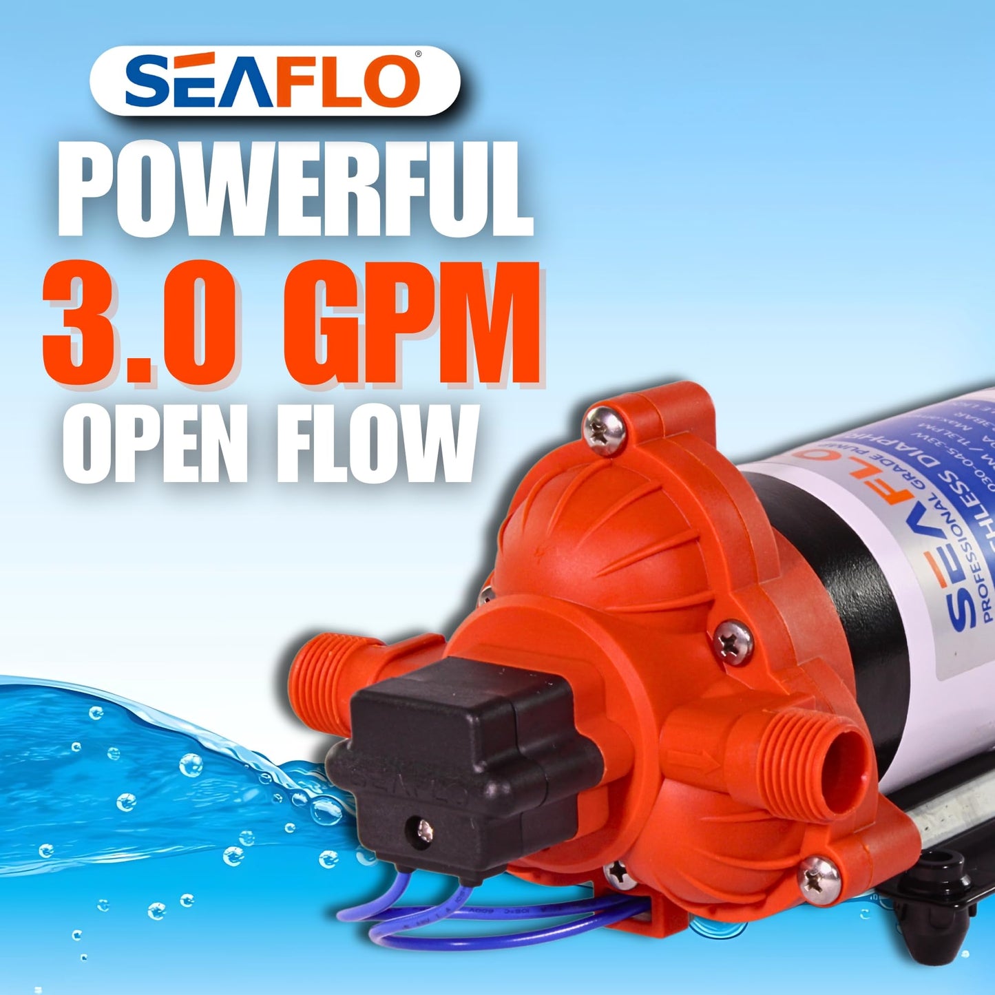 SEAFLO 33W Series 12V DC Brushless Automatic Demand Diaphragm Water Pressure Pump, 3.0 GPM, 45 PSI, Ultra Quiet Operation, Self-Priming, Overload Protection, NSF & UL Certified, 4 Year Warranty