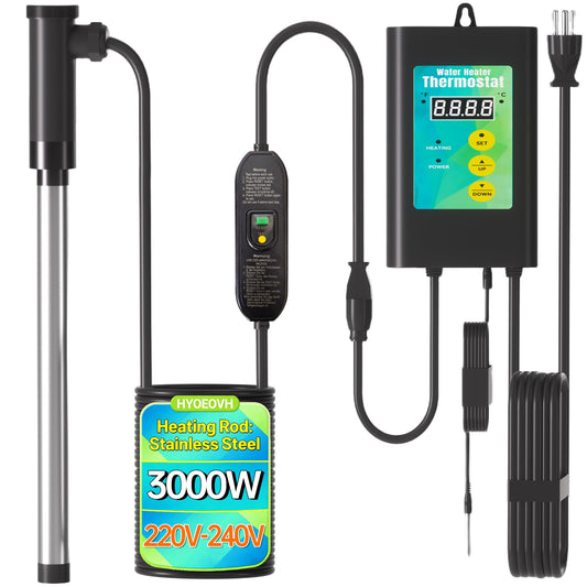 3000W Immersion Heater for Large Hot Tub & Medium Pool Heater, Submersible Immersion Heater with GFCI & Digital Thermostat, for Large Inflatable Hot Tub, Medium Above Ground Pool, Large Stock Tank