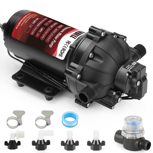 ANBULL Water Transfer Pump 110V 7.0GPM 75PSI, 5-Chamber Electric Water Diaphragm Pressure Pump with Automatic Pressure Switch, Self-Priming for RV, Marine, Home Water System & Irrigating