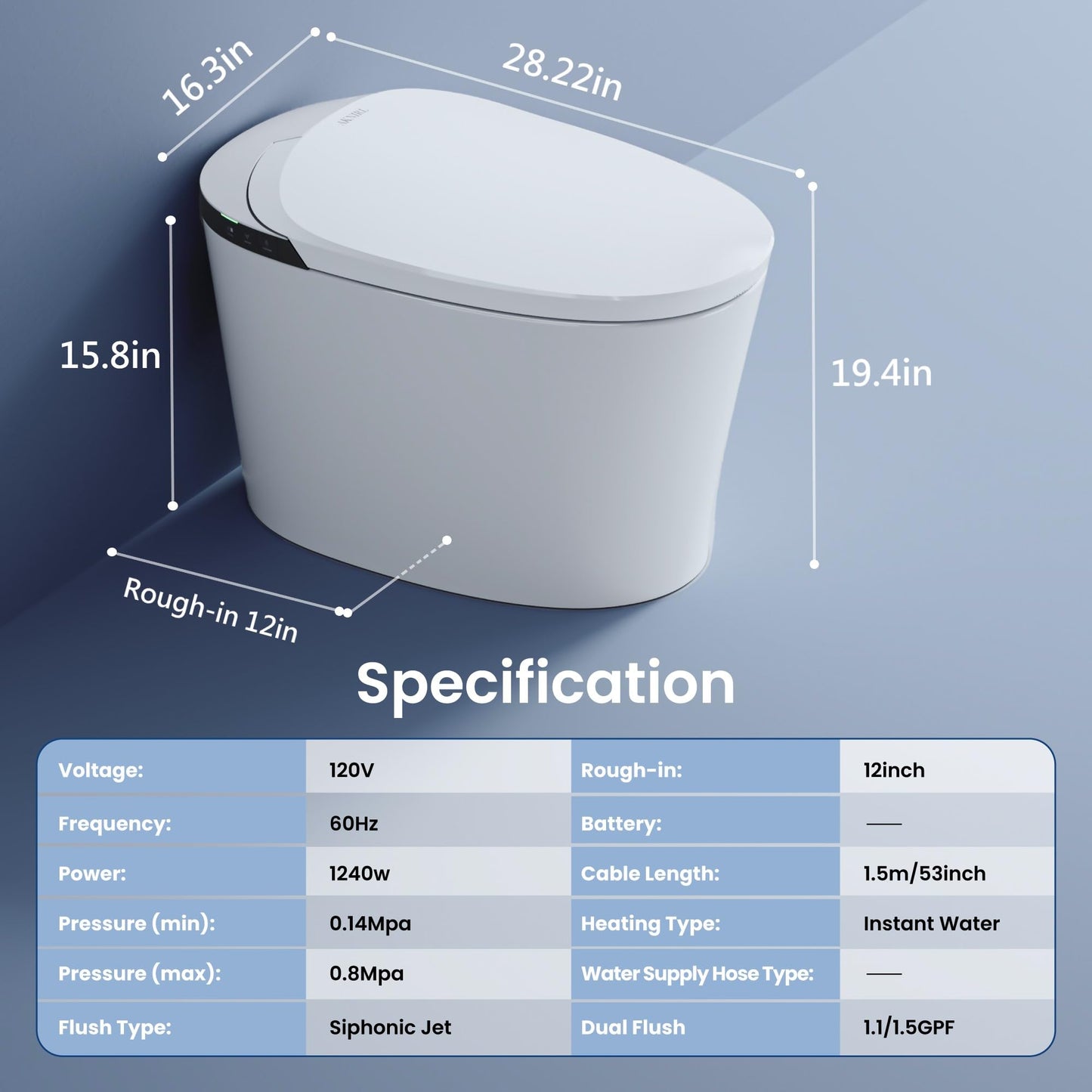 AKNIRL Smart Toilet with Bidet Built-in, Heated Seat, Booster Pump Assisted, Auto Flush, Warm Water, Air Dryer, Deodorization, Modern Smart Toilets for Bathrooms, White