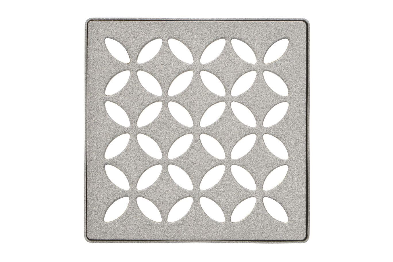 Schluter Kerdi-Drain Grate Kit with Integrated Slope Bonding Flange - Ideal for Bathroom or Wet Rooms - 4" Stone Grey Floral, Adjustable - KDIF4GRKTSSGD5