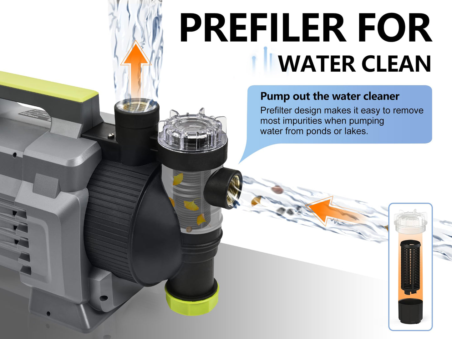 FLUENTPOWER 1.5HP Automatic Garden Booster Pump with Integrated Prefilter, 1300GPH, Lift 150FT, Portable Shallow Well Jet Pump, Water Transfer Draining Pump for Home Garden Lawn Sprinkler Irrigation