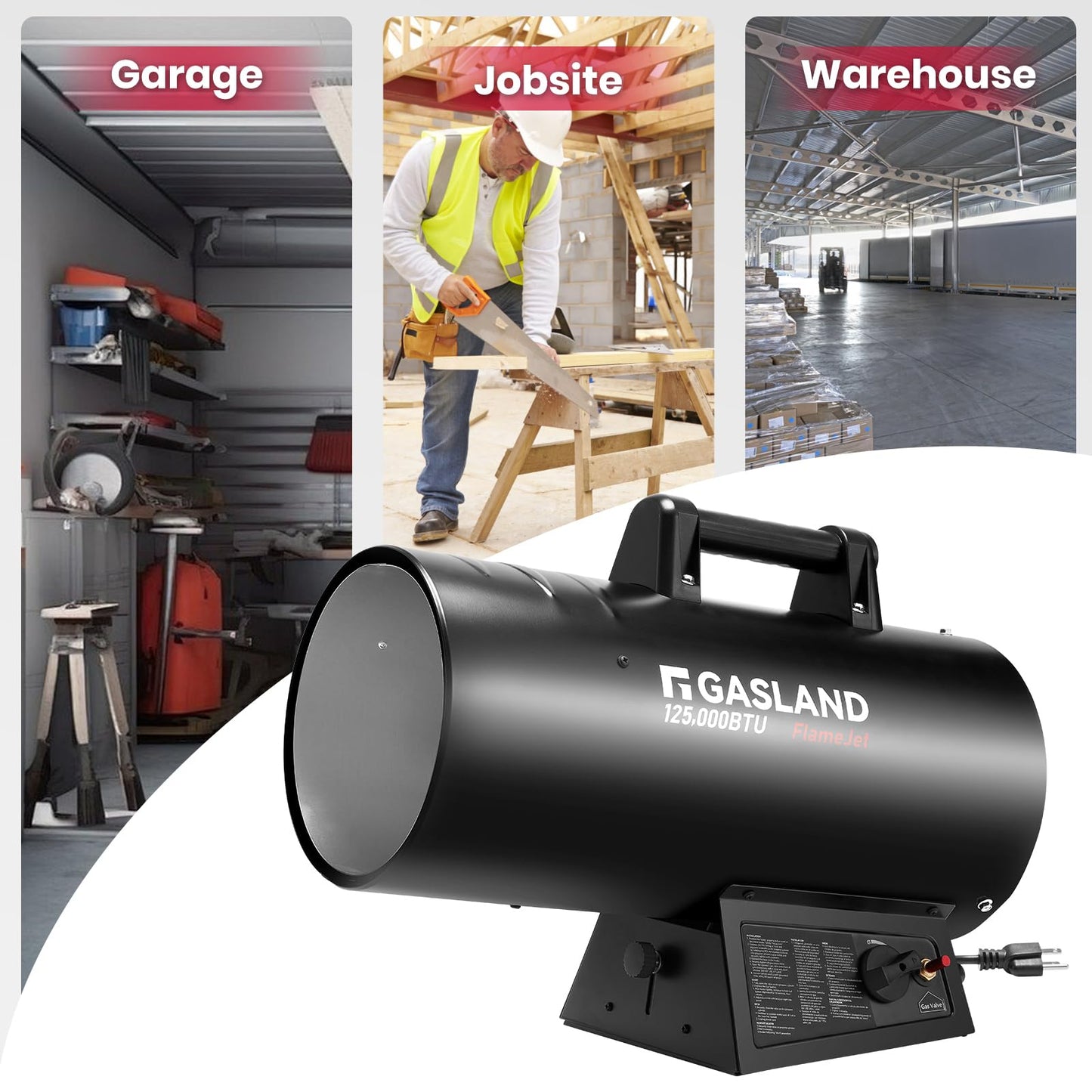 GASLAND Flame Jet 125,000 BTU Propane Force Air Heater, Portable Propane Heater for Garage, Workshop, Job Site, Outdoor Camping & Industrial Space - Fast Heating, Durable Steel Construction