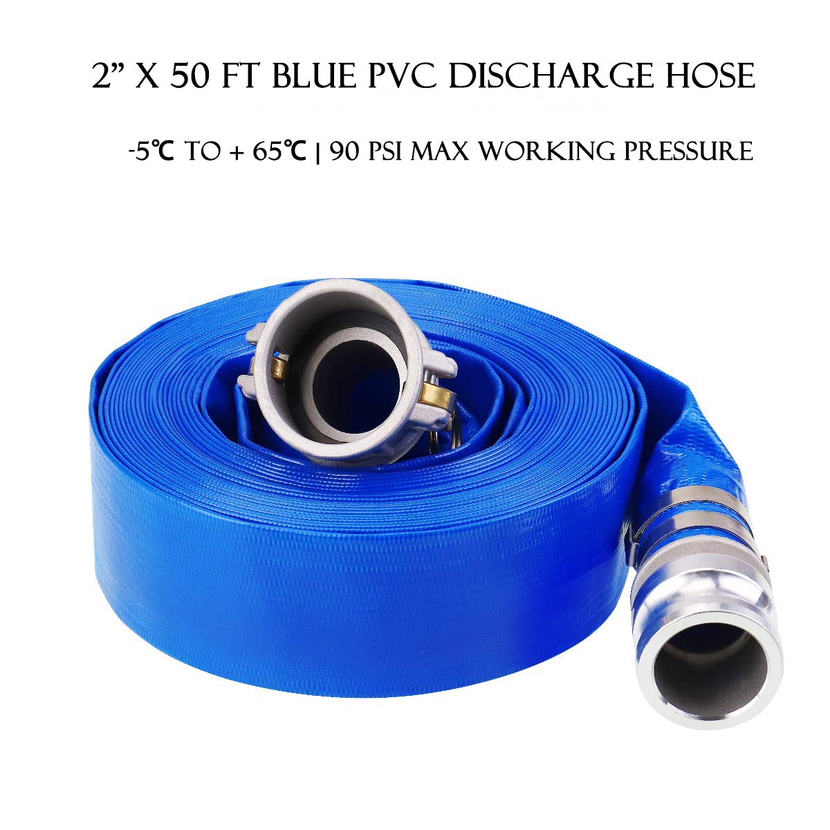 Eastrans Discharge Hose Pump Kit Includes 2" x 50' Blue PVC Backwash Hose & 2" x 20' Green PVC Suction Hose with Aluminum Camlock Fittings, Steel Round Hole Suction Strainer and Cam and Groove Adapter