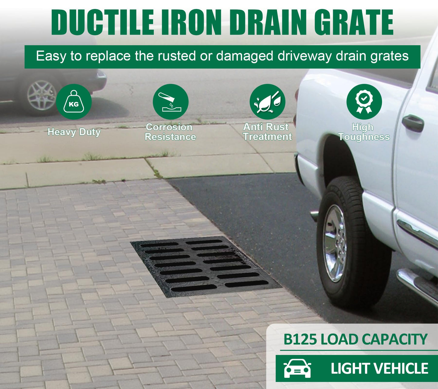 Natotela Driveway Ductile Iron Drain Grate-24x24 in. Square Cast Iron Drainage Grate,Outdoor Heavy Duty Metal Catch Basin Grate for Garage,Parking Lot,Concrete Floor(23.6x23.6x1.2in)