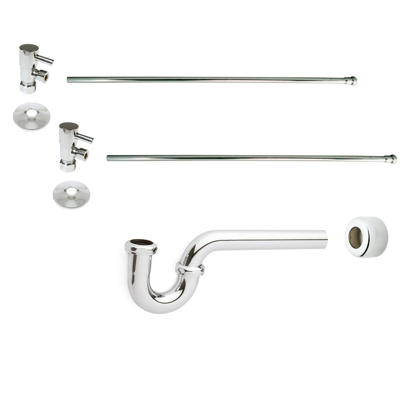 Westbrass D1838QRL-05 Freestanding Pedestal Sink Faucet Supply Line Risers with P-Trap, Flanges and 1/4-Turn Lever Handles, Polished Nickel