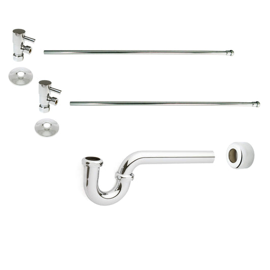 Westbrass D1838QRL-05 Freestanding Pedestal Sink Faucet Supply Line Risers with P-Trap, Flanges and 1/4-Turn Lever Handles, Polished Nickel