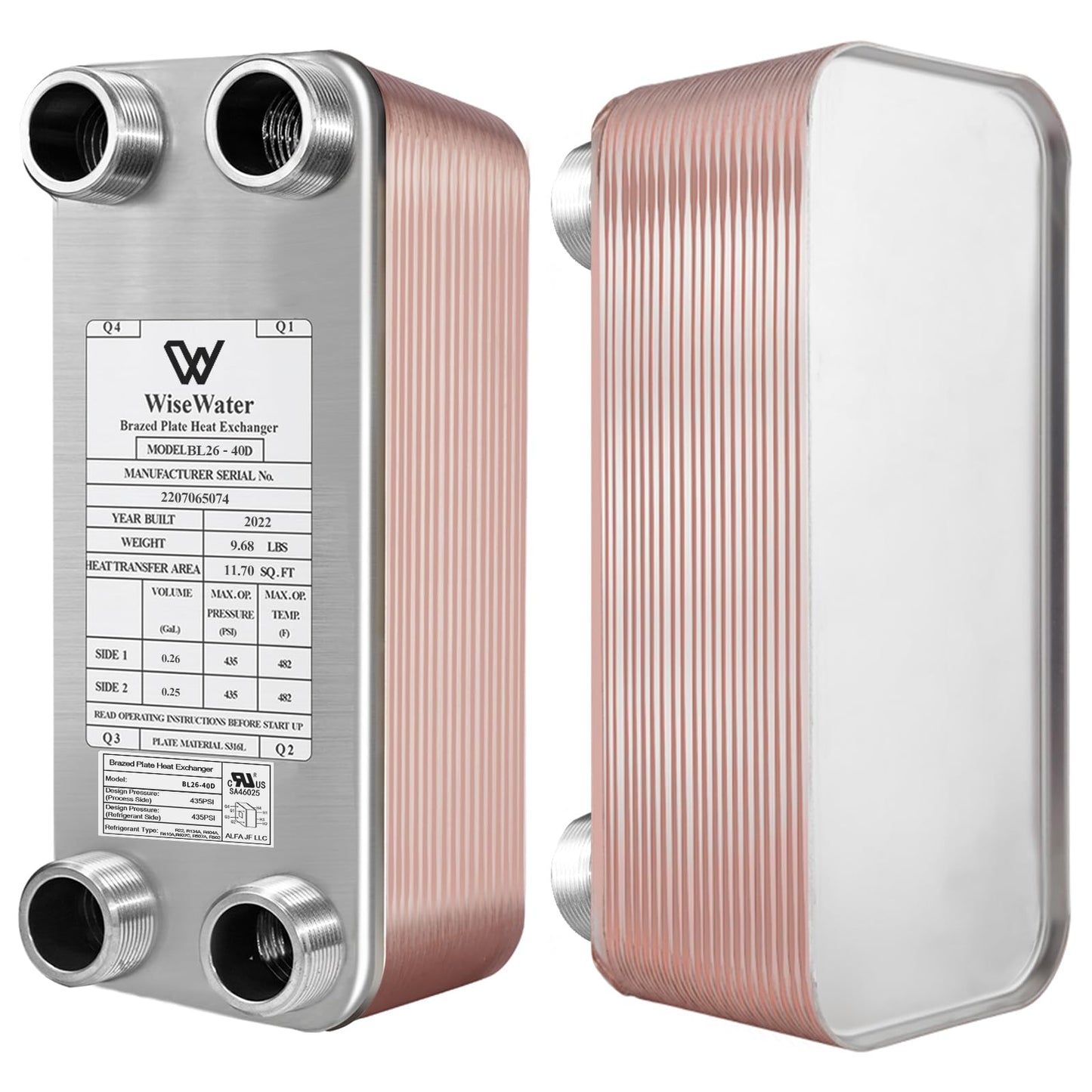 AB Plate Heat Exchanger, 4"x 12" 80 Plates Water To Water Heat Exchanger, Copper/SS316L Stainless Steel Brazed Plate Heat Exchanger For Floor Heating, Water Heating, Snow Melting