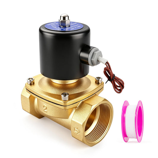 BAOMAIN 2 inch Brass Electric Solenoid Valve,DC 24V Normally Closed (NC),DN50 Direct Acting Pneumatic Valve for Water Air Gas,2W-500-50