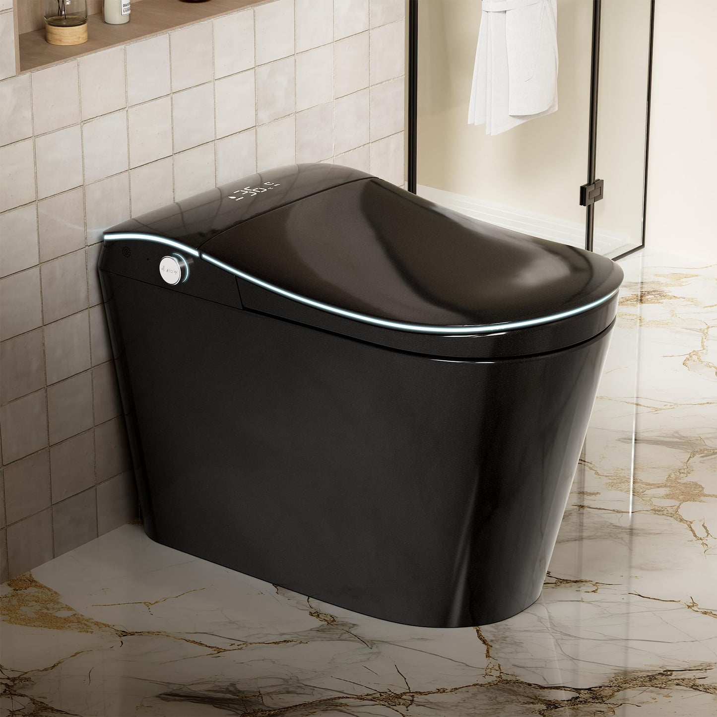 WinZo Smart toilet with bidet built in, Heated Seat,Female Cleaning, Warm Water & Dry Function, Modern Tankless Toilets, ADA Comfort Height Toilet, LED Display, Foot Sensor, 1.28GPF, 1000g MAP Flush