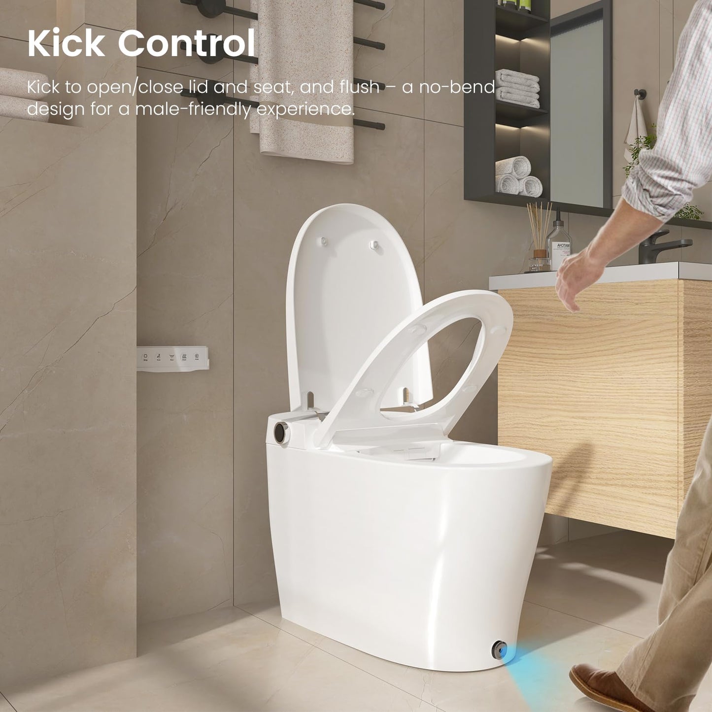 DA80 Smart Toilet with Bidet, One Piece Bidet Toilet with Water Tank & Pump, Elongated Heated Seat, 1.06 GPF Auto Flush, Warm Water, Remote Control, Foot Kick Blackout Flush Deodorization