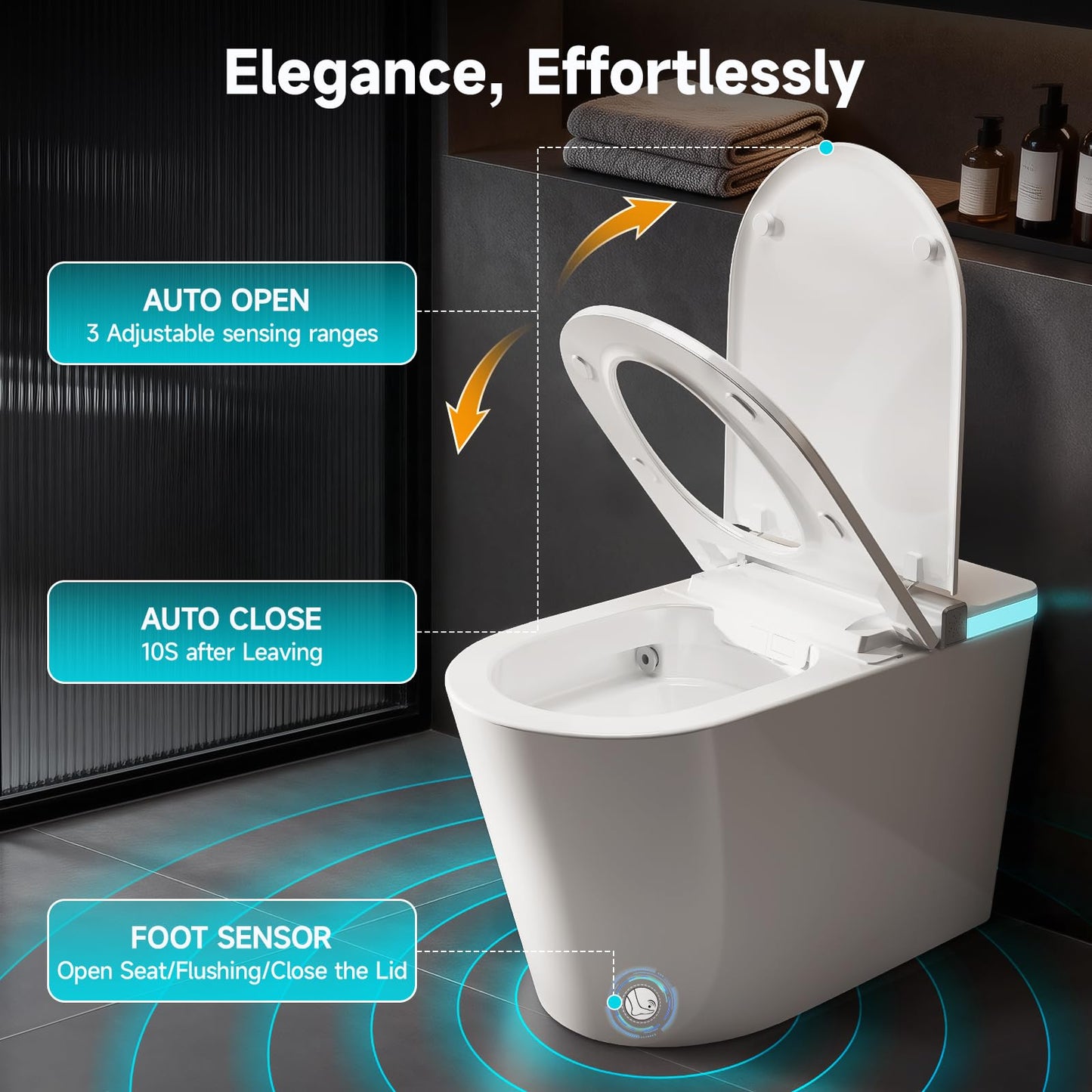 Smart Toilet with Tank Built in, Elongated Bidet Toilet with 1000g MAP Powerful Flush, ADA Comfort Height, Auto Open/Close Lid, UV-C Light, Foam Shield, Heated Seat, Warm Water, Dryer